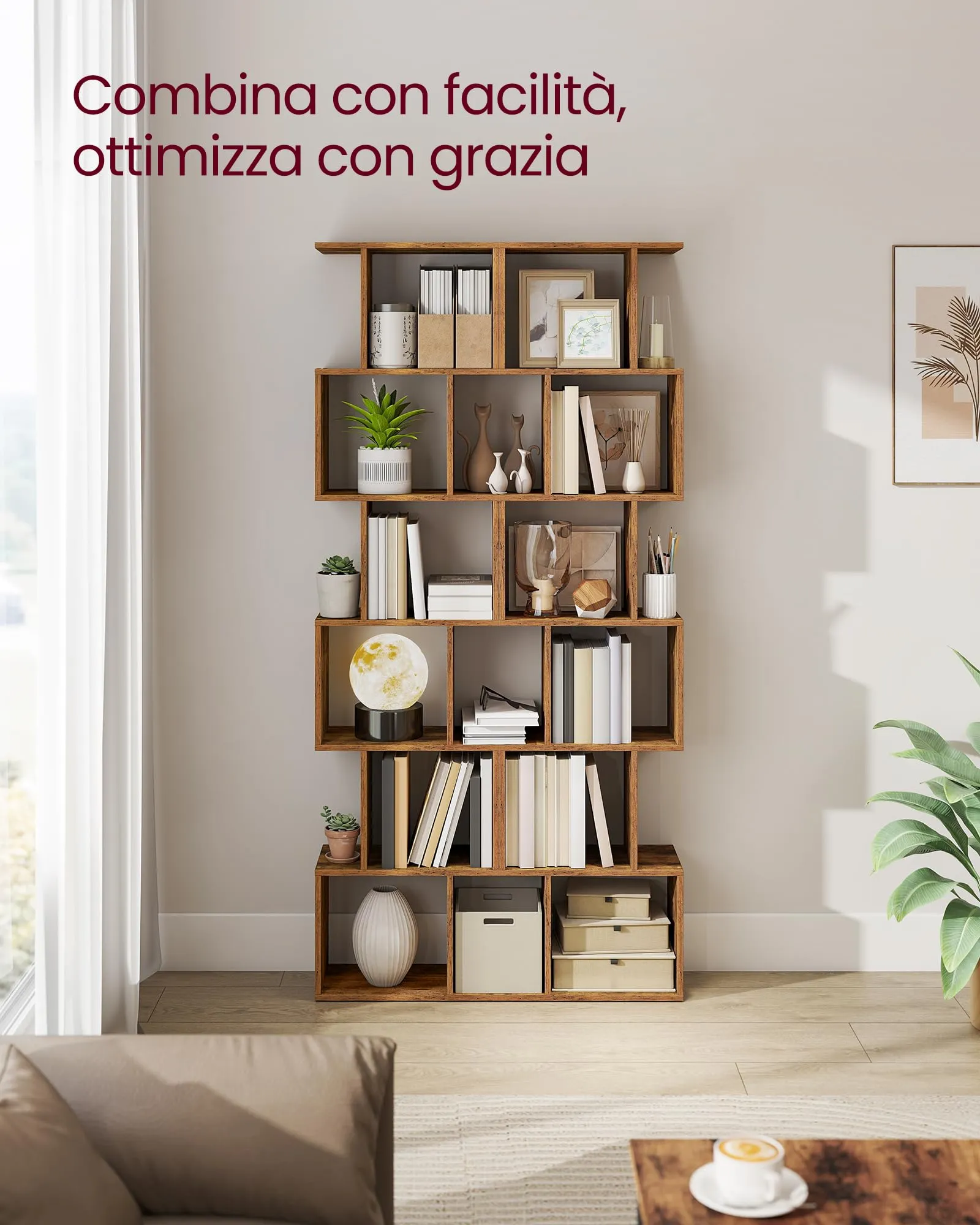 VASAGLE Custos Libreria a 6 Ripiani, 24 x 40 x 191 cm, Marrone Vintage LBC461K01 - immagine 4