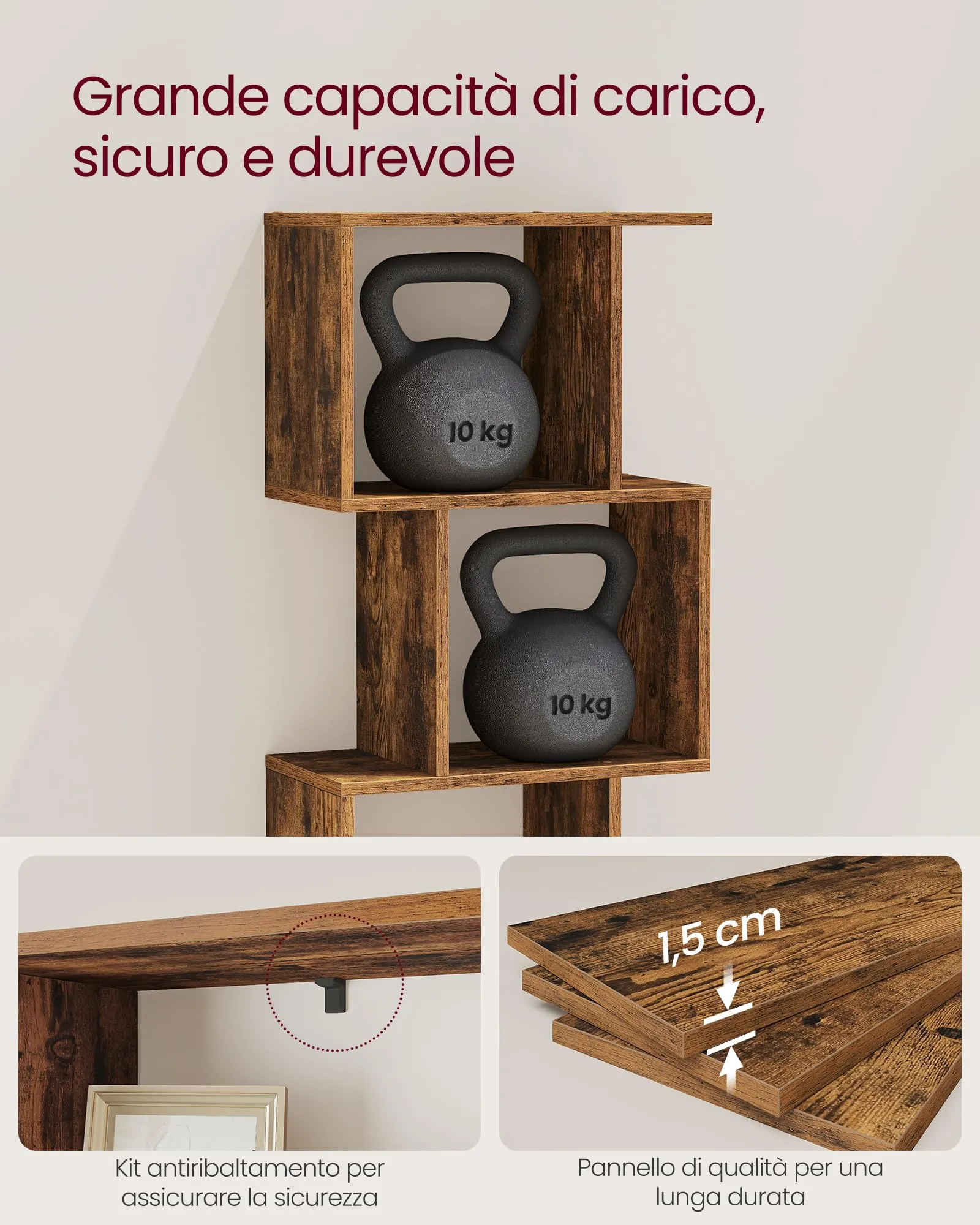 VASAGLE Custos Libreria a 6 Ripiani, 24 x 40 x 191 cm, Marrone Vintage LBC461K01 - immagine 5