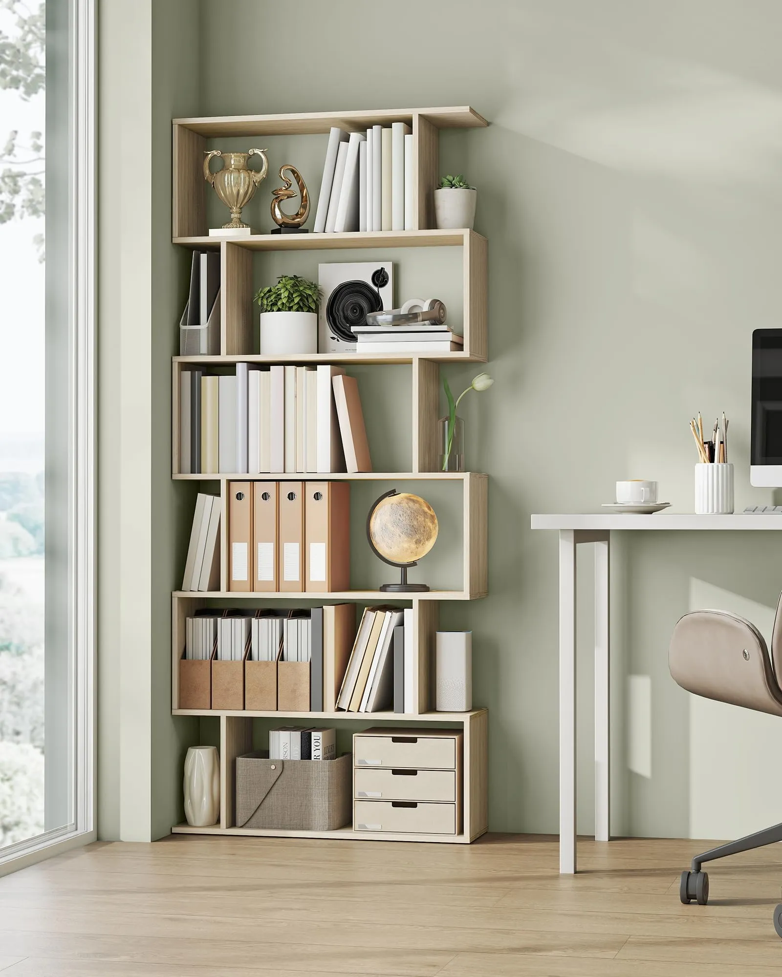 VASAGLE CUSTOS Libreria a 6 Ripiani, 24 x 70 x 191,6 cm, Beige Naturale LBC061L01 - immagine 2