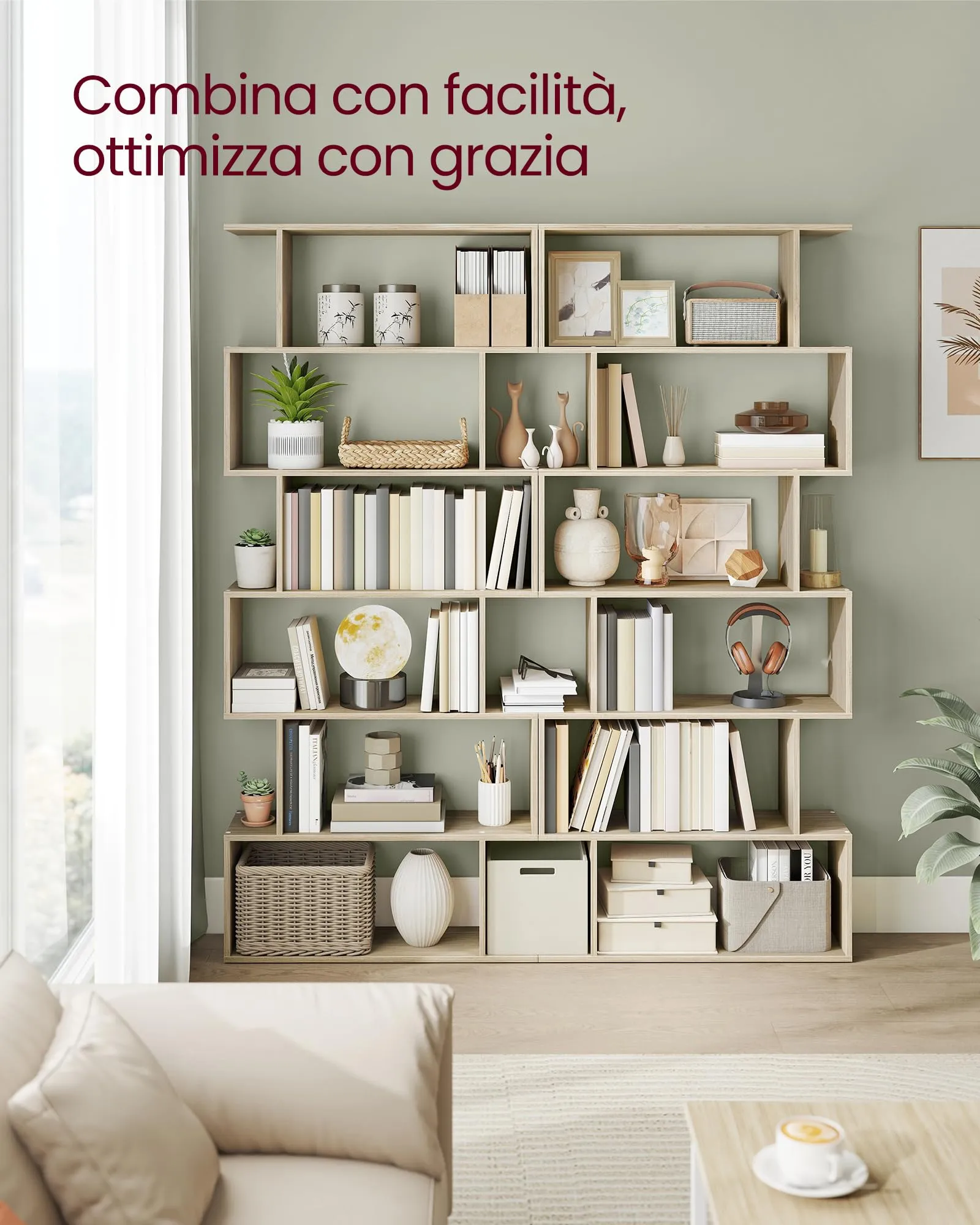 VASAGLE CUSTOS Libreria a 6 Ripiani, 24 x 70 x 191,6 cm, Beige Naturale LBC061L01 - immagine 4