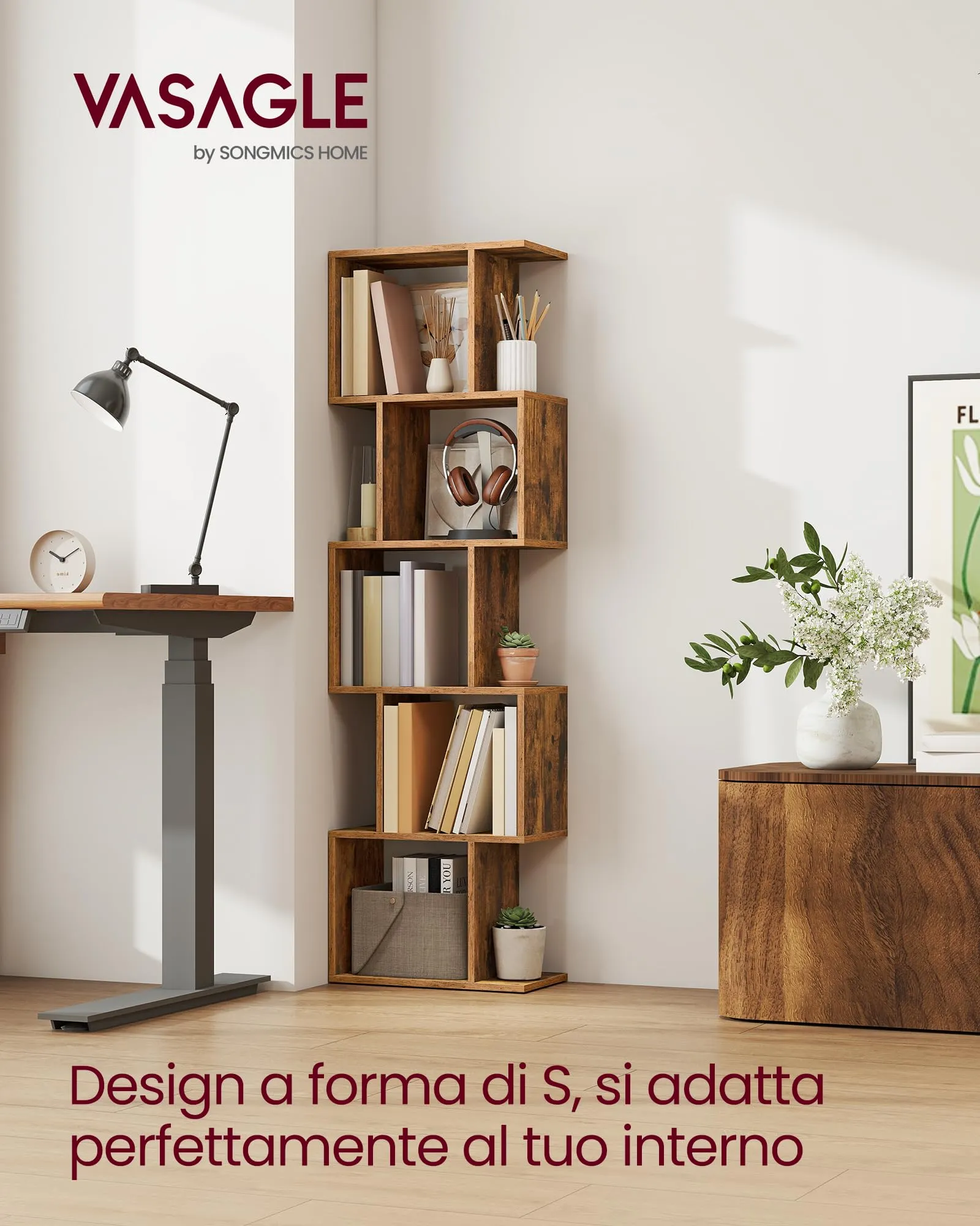 VASAGLE Custos Libreria a 5 Ripiani, 24 x 40 x 159 cm, Marrone Vintage LBC462K01 - immagine 3