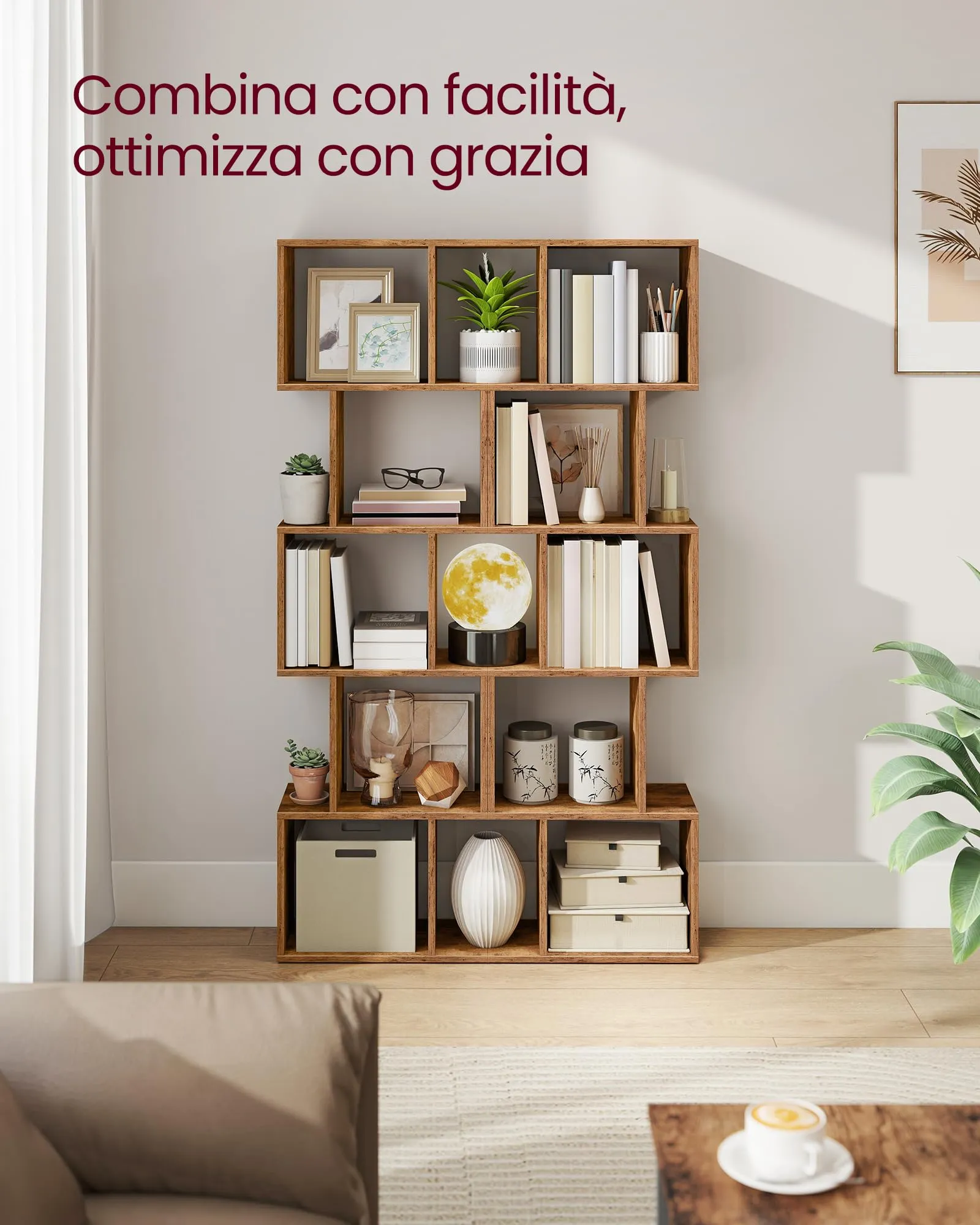 VASAGLE Custos Libreria a 5 Ripiani, 24 x 40 x 159 cm, Marrone Vintage LBC462K01 - immagine 4
