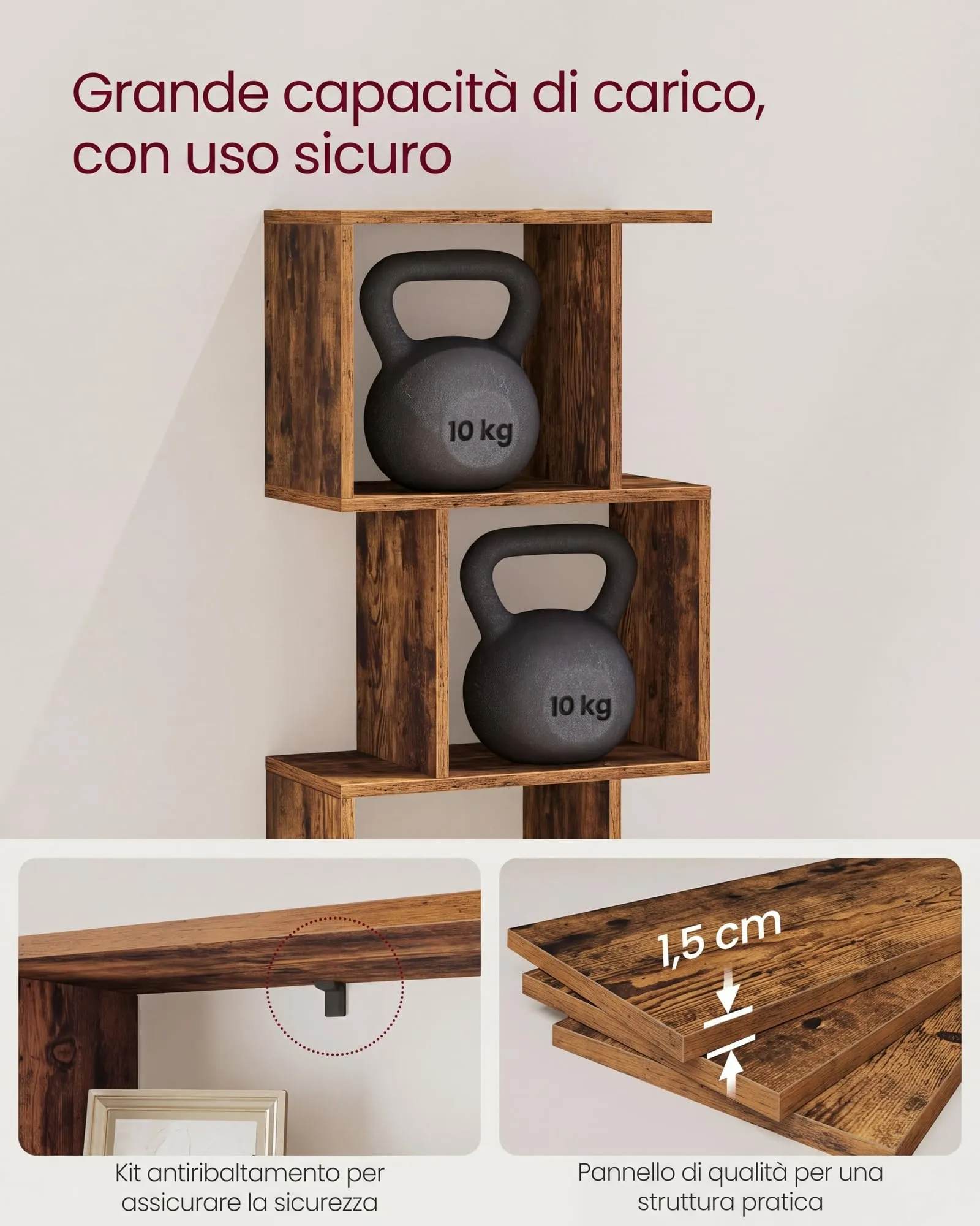 VASAGLE Custos Libreria a 5 Ripiani, 24 x 40 x 159 cm, Marrone Vintage LBC462K01 - immagine 5