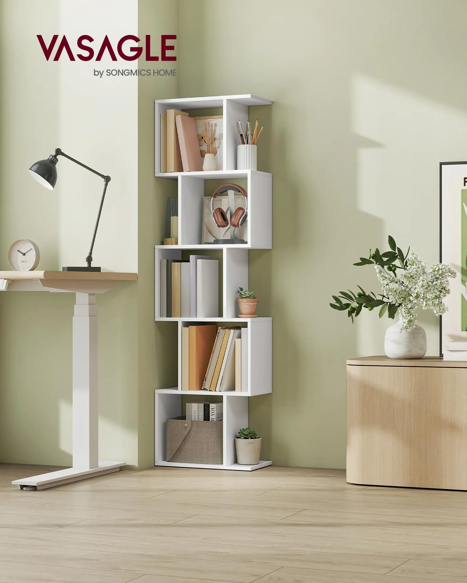VASAGLE CUSTOS Scaffale a 5 Ripiani, Libreria 24 x 40 x 159 cm, Bianco Opaco LBC462W01 - immagine 2