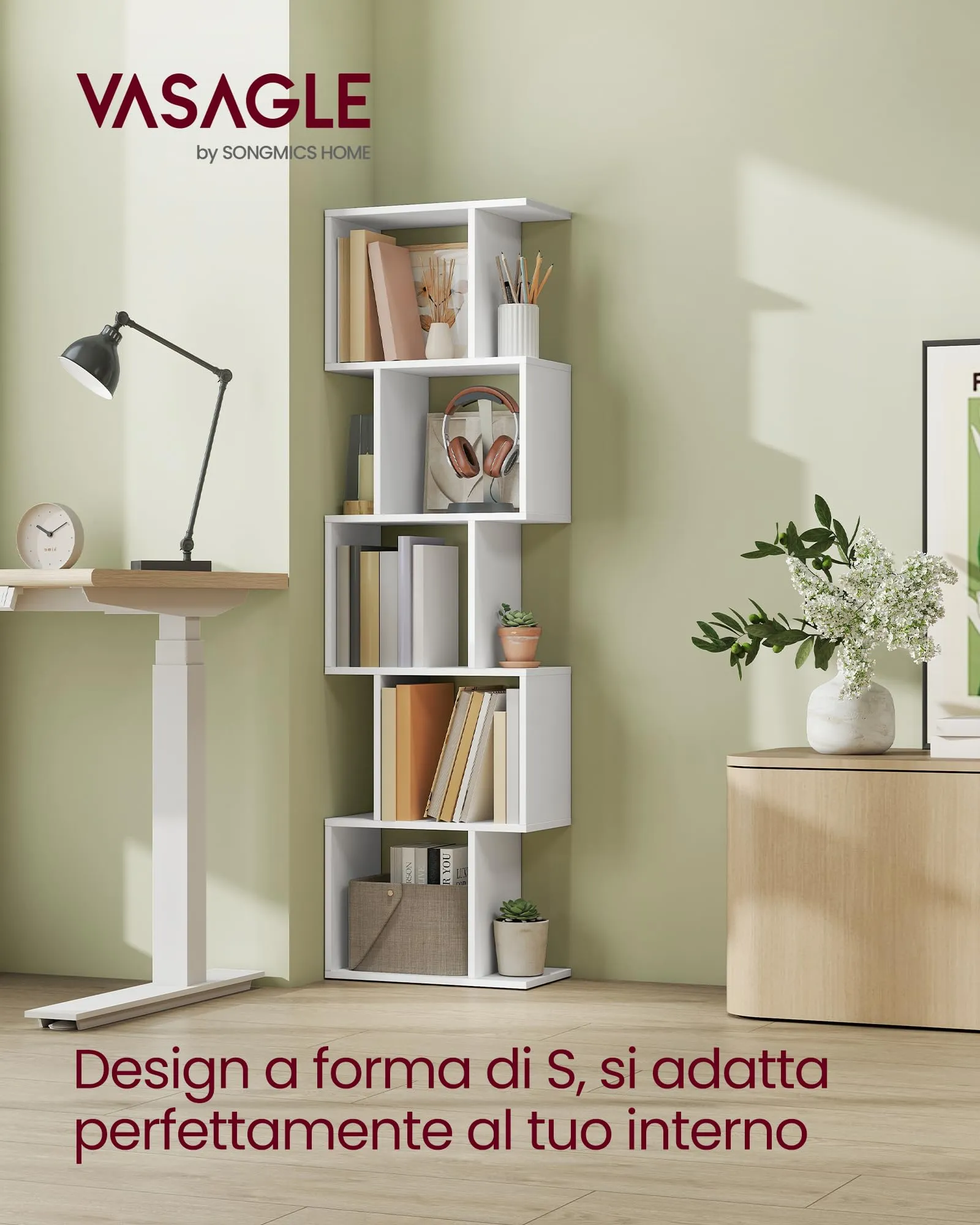 VASAGLE CUSTOS Scaffale a 5 Ripiani, Libreria 24 x 40 x 159 cm, Bianco Opaco LBC462W01 - immagine 3
