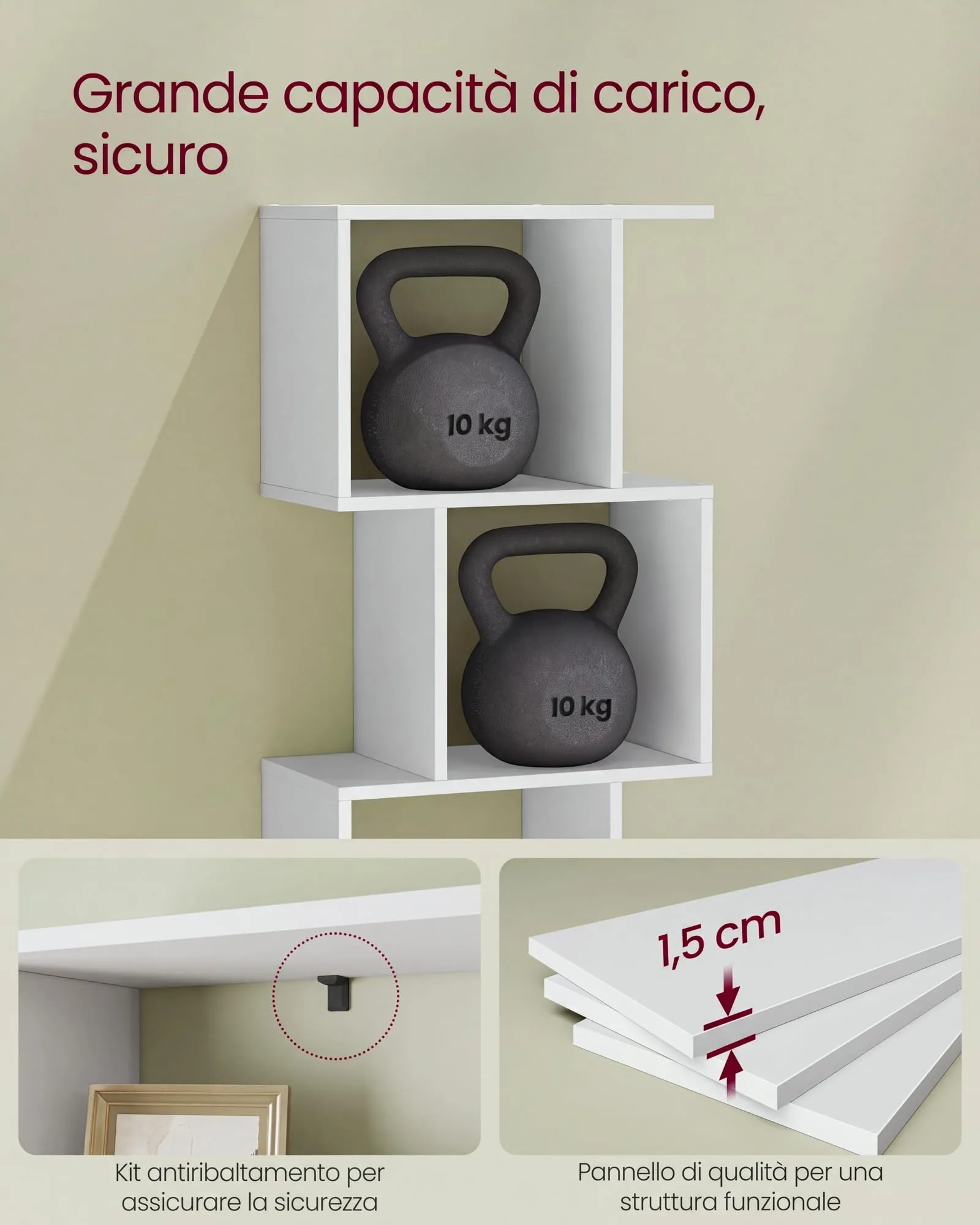 VASAGLE CUSTOS Scaffale a 5 Ripiani, Libreria 24 x 40 x 159 cm, Bianco Opaco LBC462W01 - immagine 5