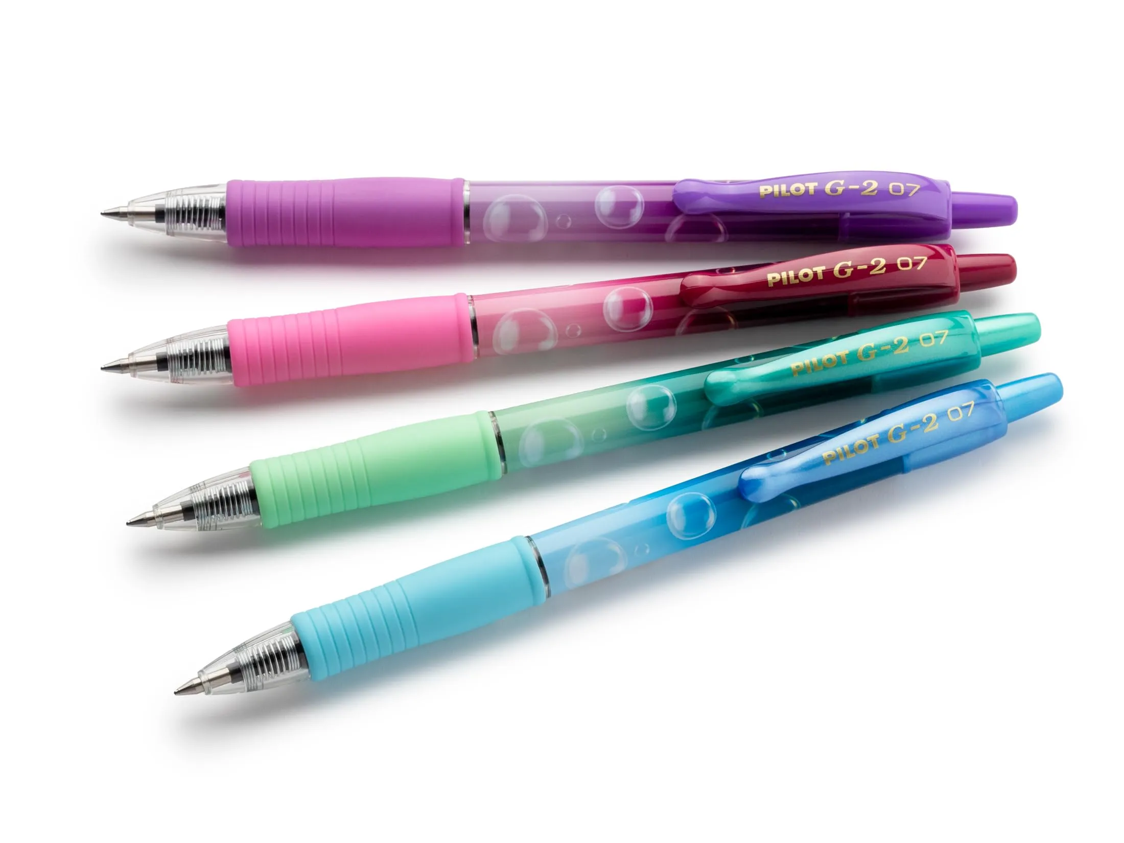 Pilot G2 Bubble, Set di 4 Penne Roller in Gel Retrattili e 4 Ricariche, Punta Media, Inchiostro Blu, Viola, Verde, Turchese, Bordeaux - immagine 4