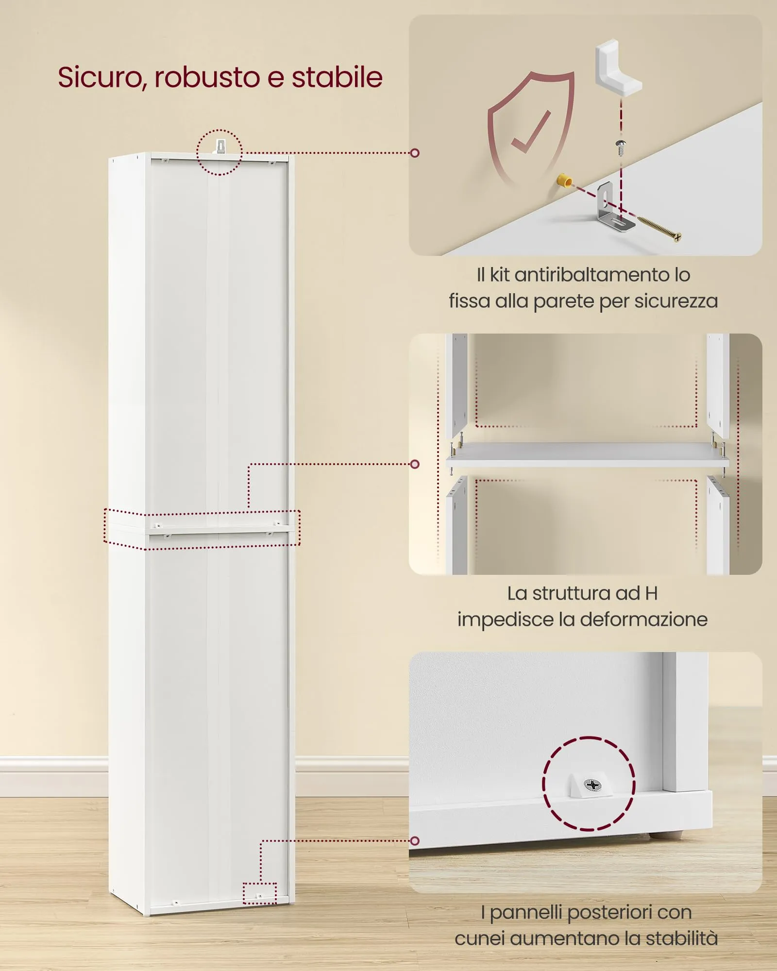 VASAGLE Custos Libreria a 6 Ripiani, 24 x 30,2 x 160,7 cm, Bianco Nuvola LBC411W01 - immagine 6