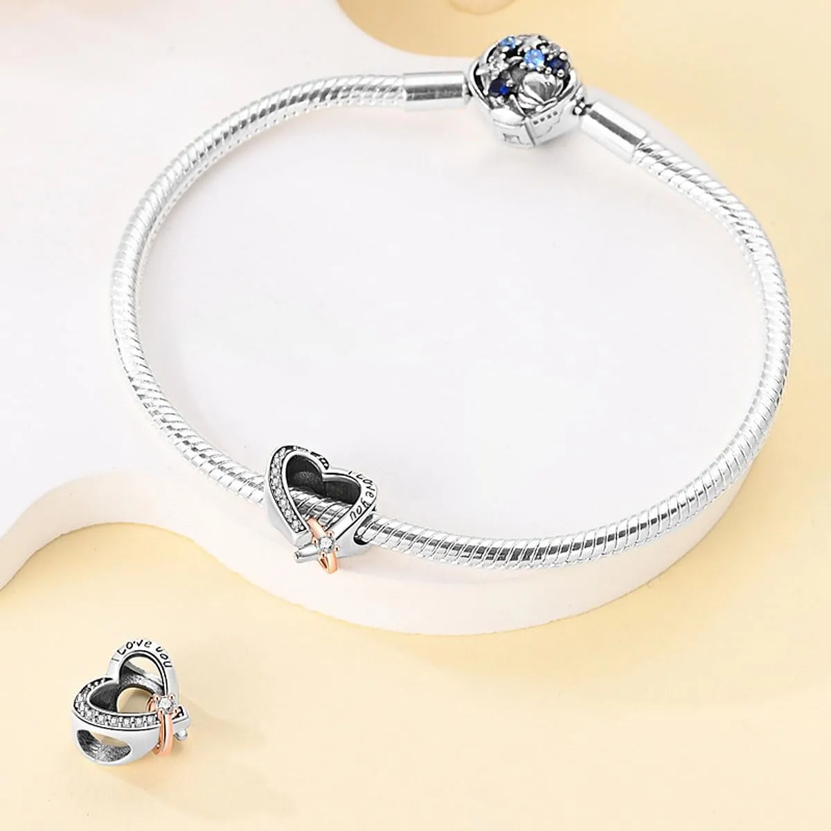 Pandach Bead Charm Ciondolo Argento Sterling 925 con Cubic Zirconia per Braccialetti e Collane Europei - immagine 3