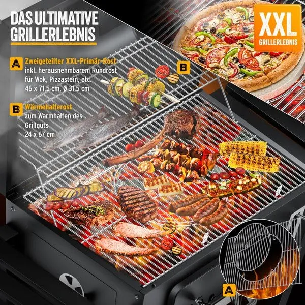 KESSER BBQ Smoker XXL Charcoal Barbecue with Lid, Wheels, Stainless Steel Handle, Thermometer, Grill, Brush and Cover - immagine 6