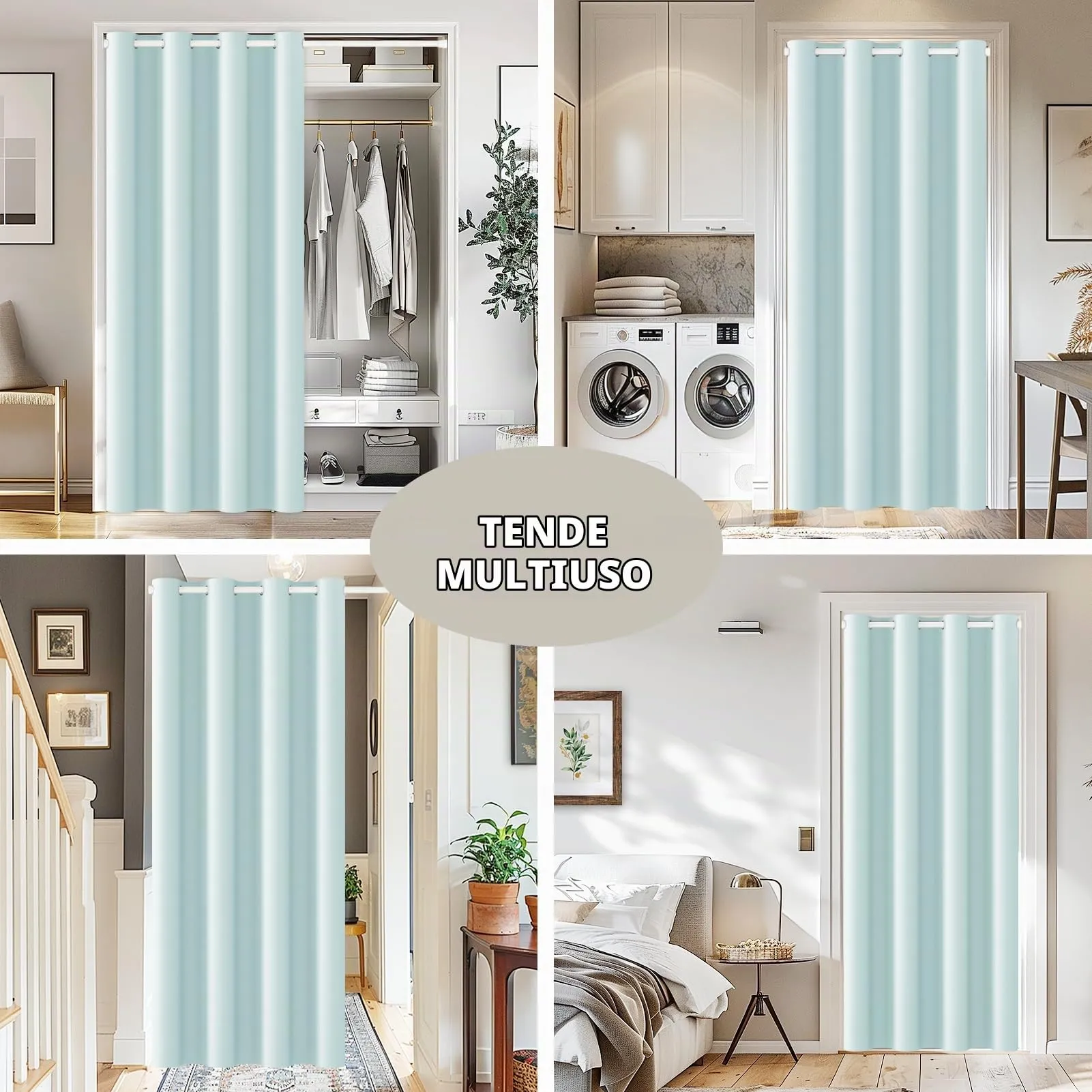 JCyh Tenda per Porta Interna Oscurante con Bastone, 132x210cm, Azzurro Chiaro - immagine 3