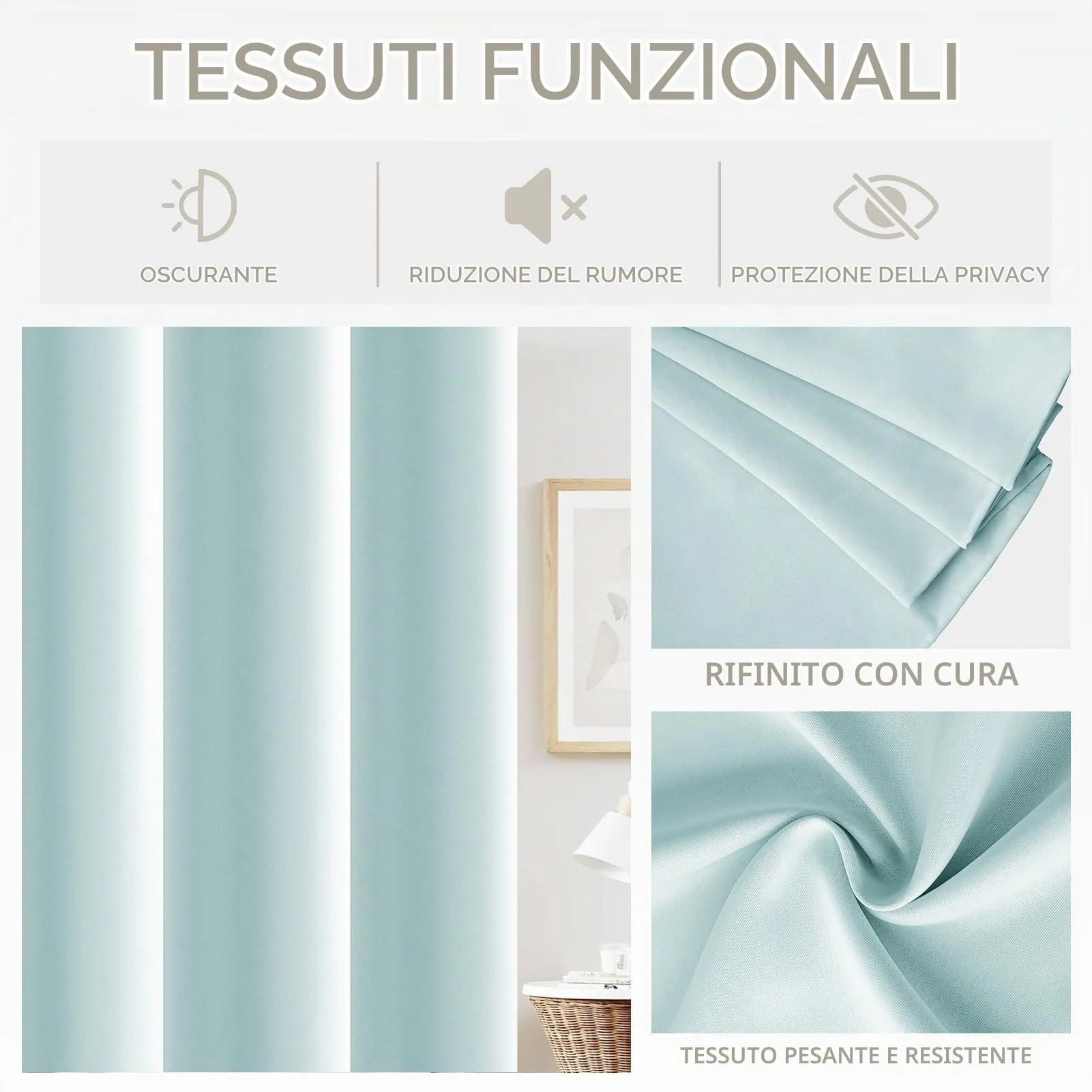 JCyh Tenda per Porta Interna Oscurante con Bastone, 132x210cm, Azzurro Chiaro - immagine 5