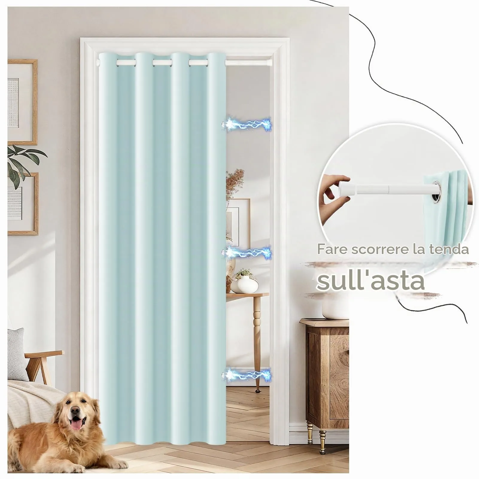 JCyh Tenda per Porta Interna Oscurante con Bastone, 132x210cm, Azzurro Chiaro - immagine 6