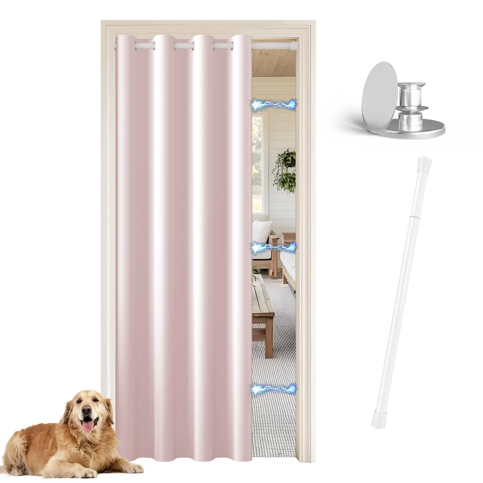 JCyh Tenda per Porta Interna Oscurante con Bastone, 132x200cm, Rosa Chiaro - immagine 1