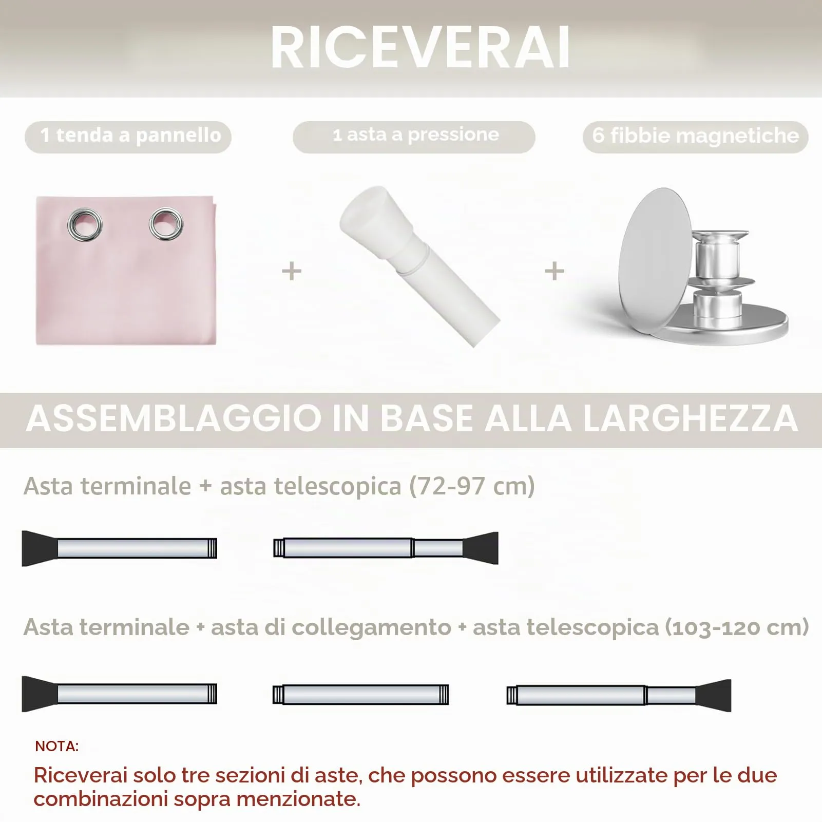 JCyh Tenda per Porta Interna Oscurante con Bastone, 132x200cm, Rosa Chiaro - immagine 2