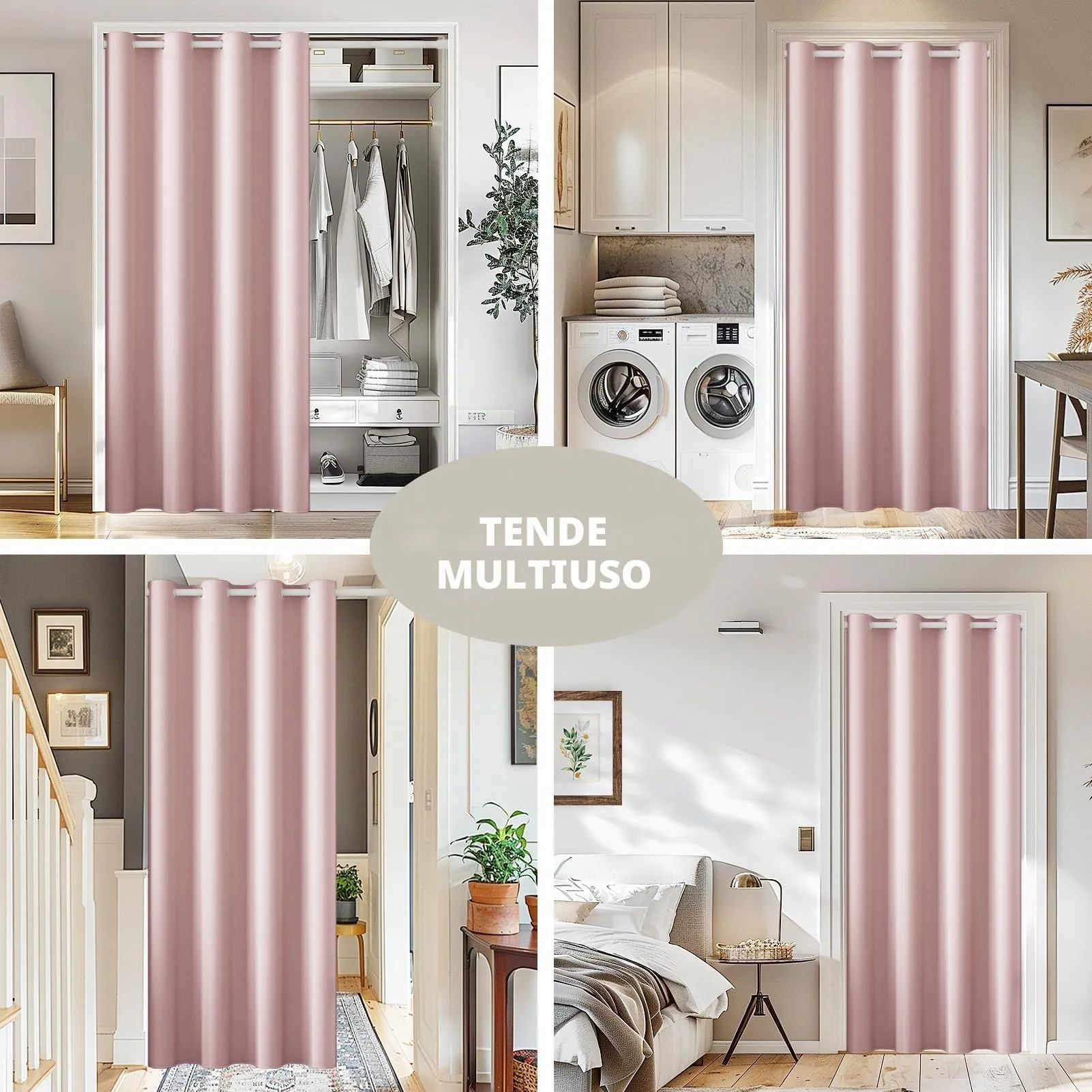 JCyh Tenda per Porta Interna Oscurante con Bastone, 132x200cm, Rosa Chiaro - immagine 3
