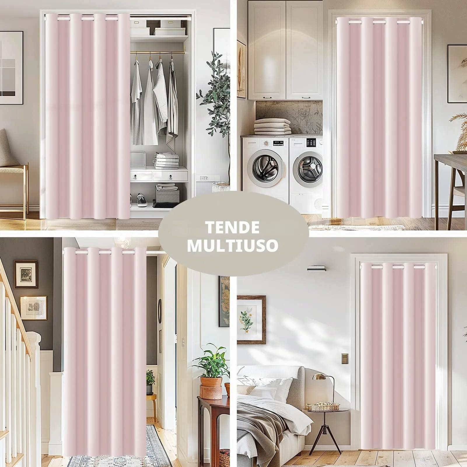 JCyh Tenda per Porta Interna Oscurante con Bastone, 132x200cm, Rosa Chiaro - immagine 4