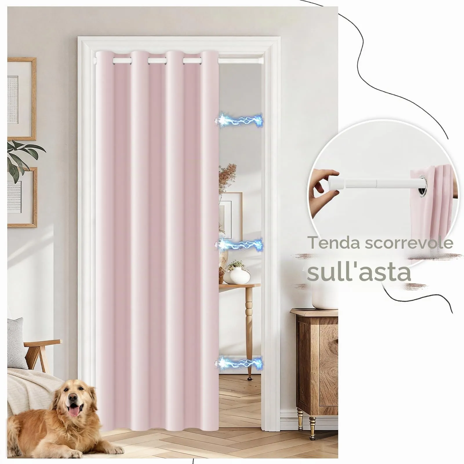 JCyh Tenda per Porta Interna Oscurante con Bastone, 132x200cm, Rosa Chiaro - immagine 7