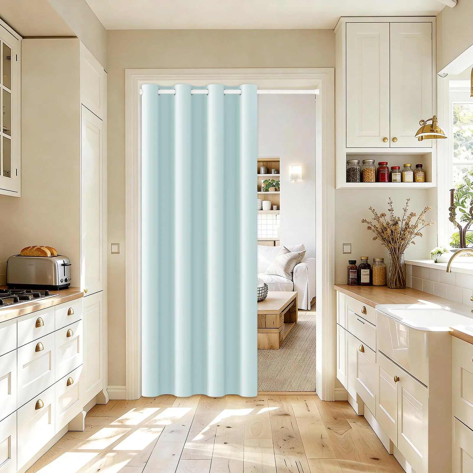 JCyh Tenda per Porta Interna Oscurante con Bastone, 132x195cm, Azzurro Chiaro - immagine 4