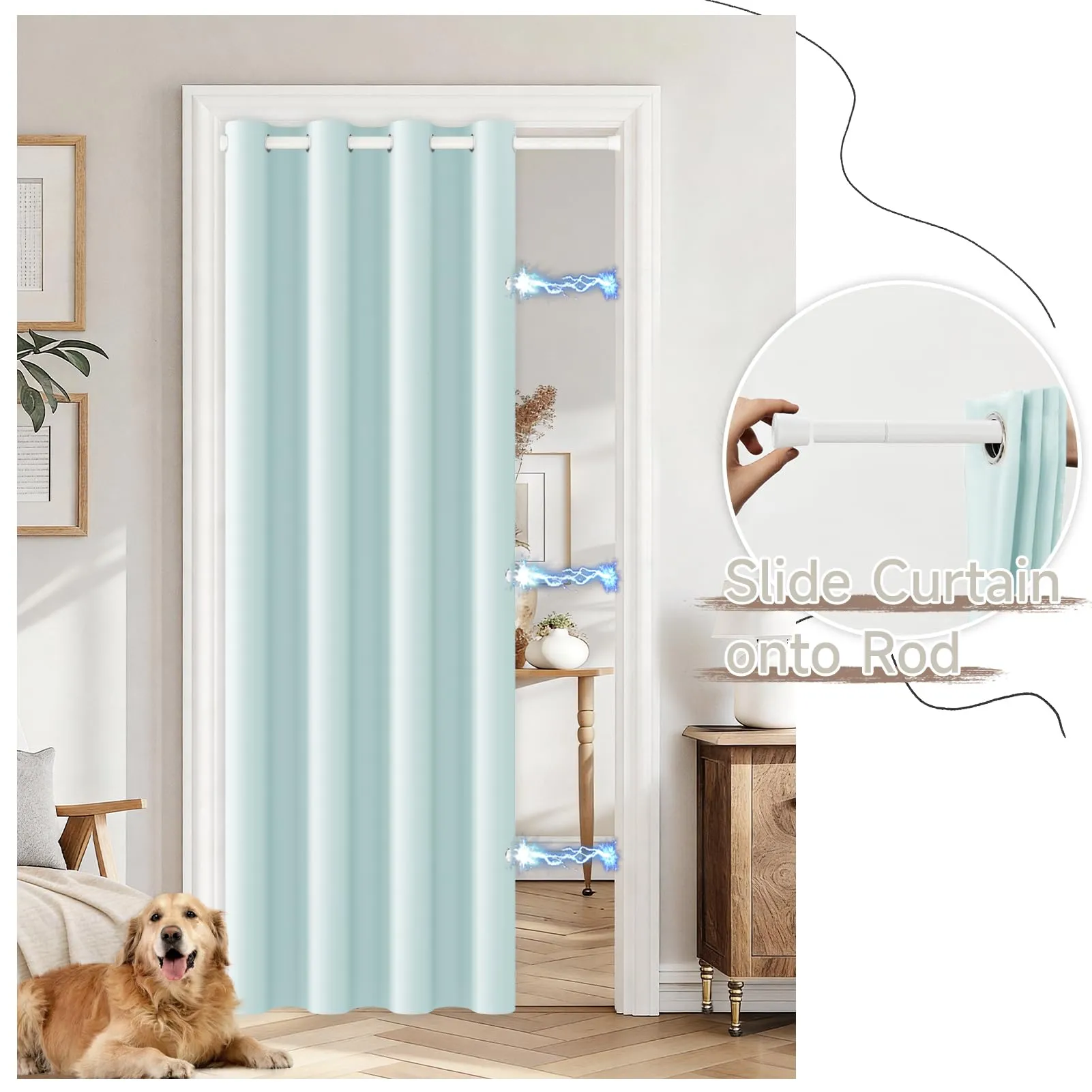 JCyh Tenda per Porta Interna Oscurante con Bastone, 132x195cm, Azzurro Chiaro - immagine 6