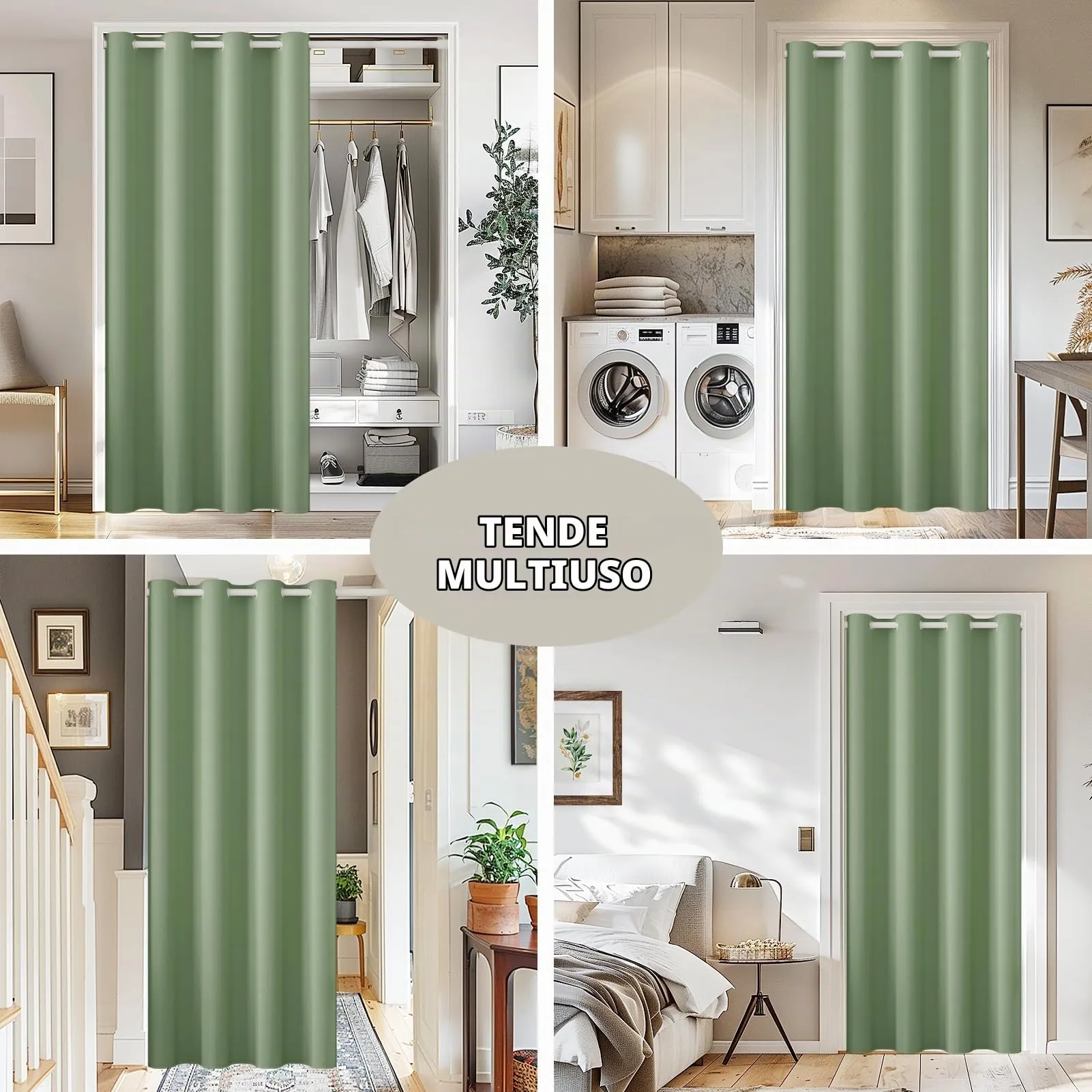 JCyh Tenda per Porta Interna Oscurante con Bastone, 132x195cm, Verde Salvia - immagine 3