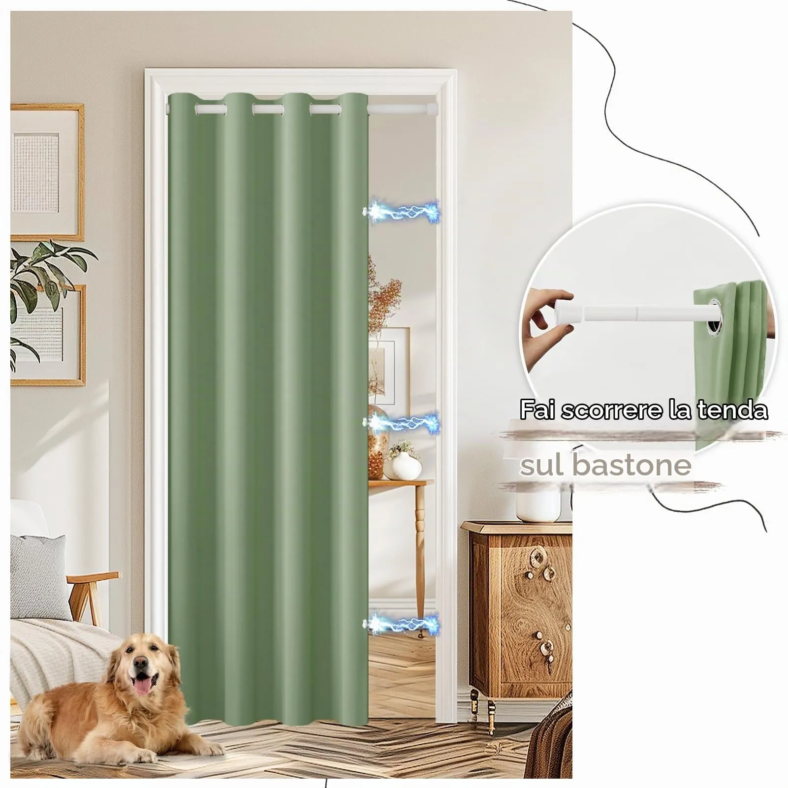 JCyh Tenda per Porta Interna Oscurante con Bastone, 132x195cm, Verde Salvia - immagine 5