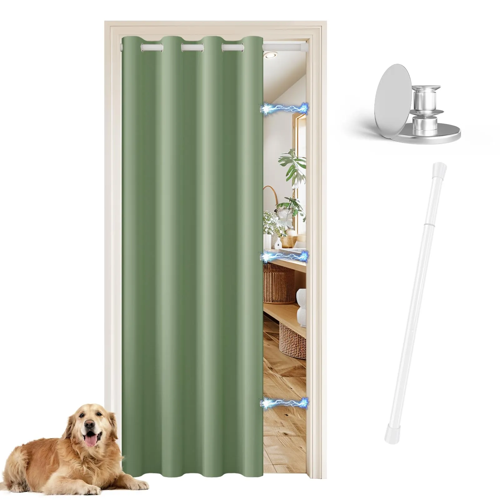 JCyh Tenda Porta Termica con Bastone e Chiusura Magnetica, 132x200cm, Verde Salvia - immagine 1
