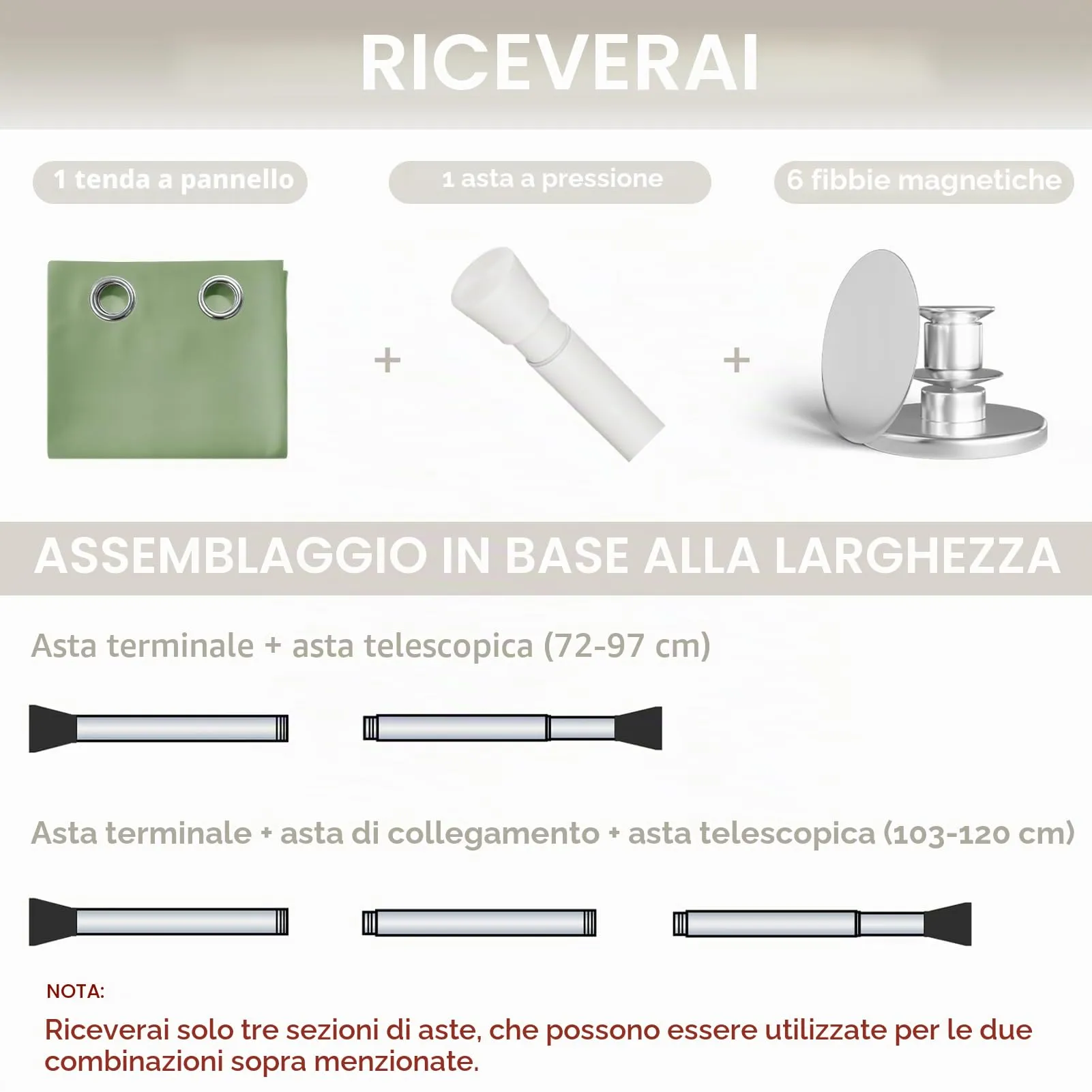 JCyh Tenda Porta Termica con Bastone e Chiusura Magnetica, 132x200cm, Verde Salvia - immagine 2