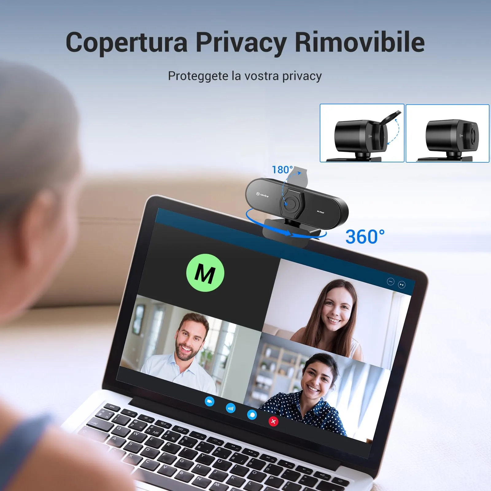 N newline NewEye62 Kit Webcam 4K Ultra HD, 12MP, 1080P@60FPS, Autofocus PDAF+CDAF, 2 Microfoni Stereo, Treppiede, USB per Windows MacOS - immagine 6