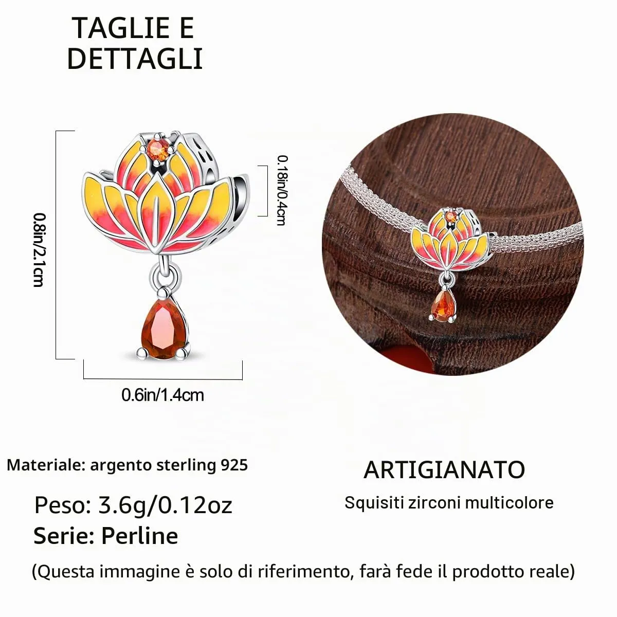 TINSLO Bead Charm Ciondolo Argento Sterling 925 con Cubic Zirconia per Braccialetti e Collane Europee - immagine 5