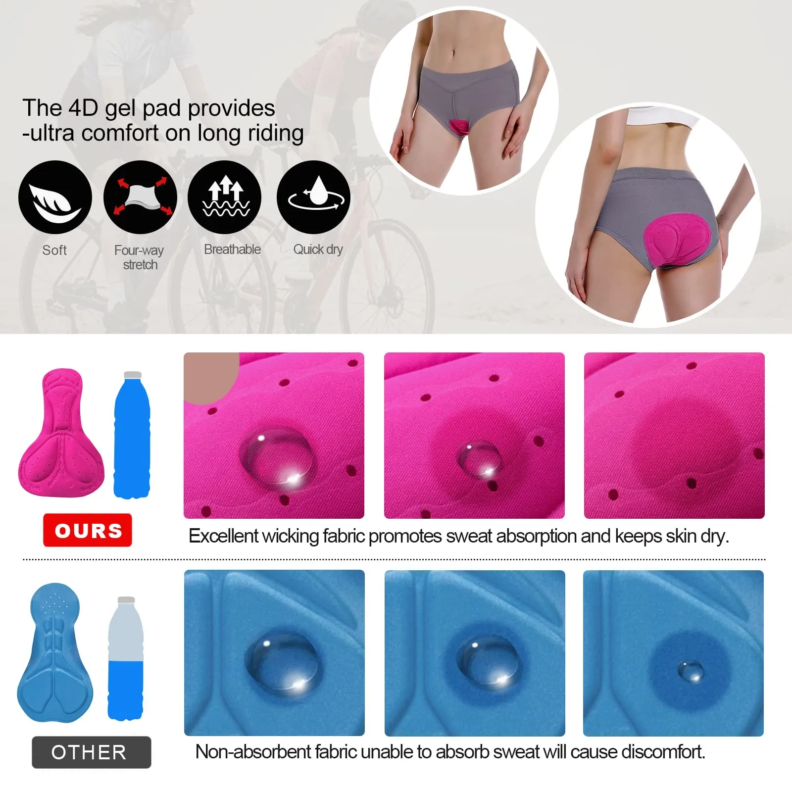MEETWEE Pantaloncini da Ciclismo da Donna con Imbottitura 4D Gel Traspiranti - immagine 2