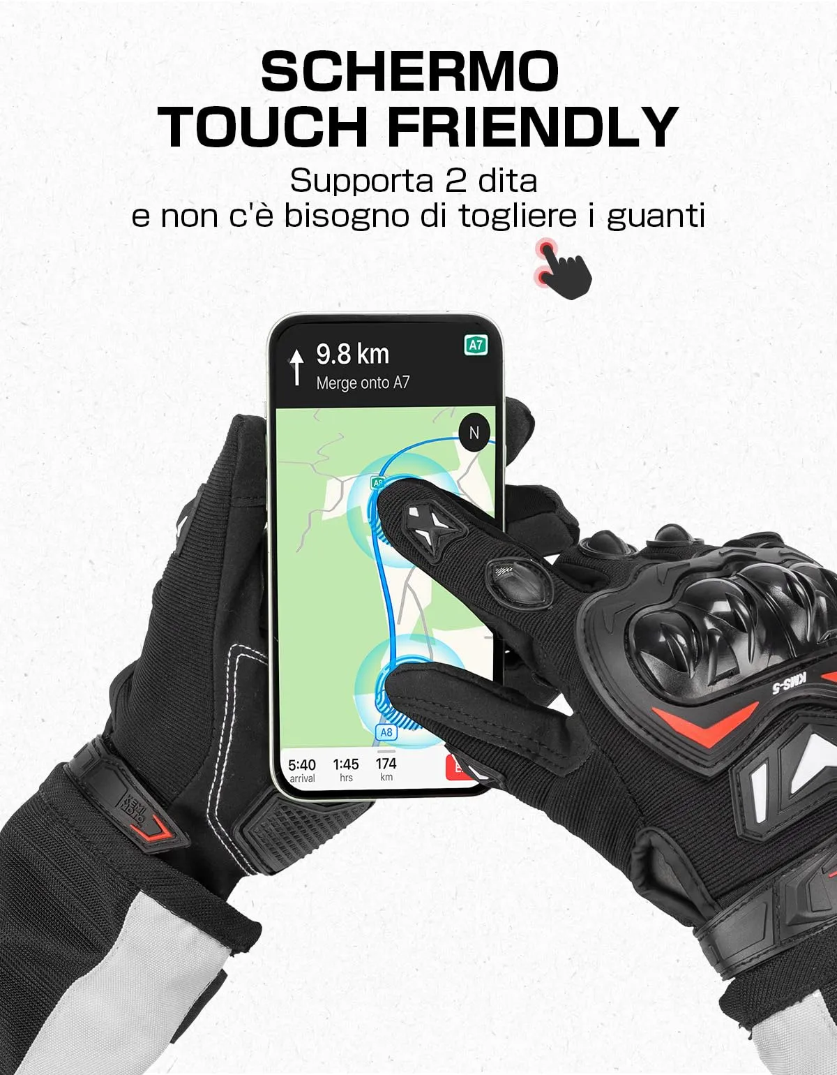 KEMIMOTO Guanti Moto Estivi Touchscreen con Paranocche Rigide, Nero, XXL - immagine 3