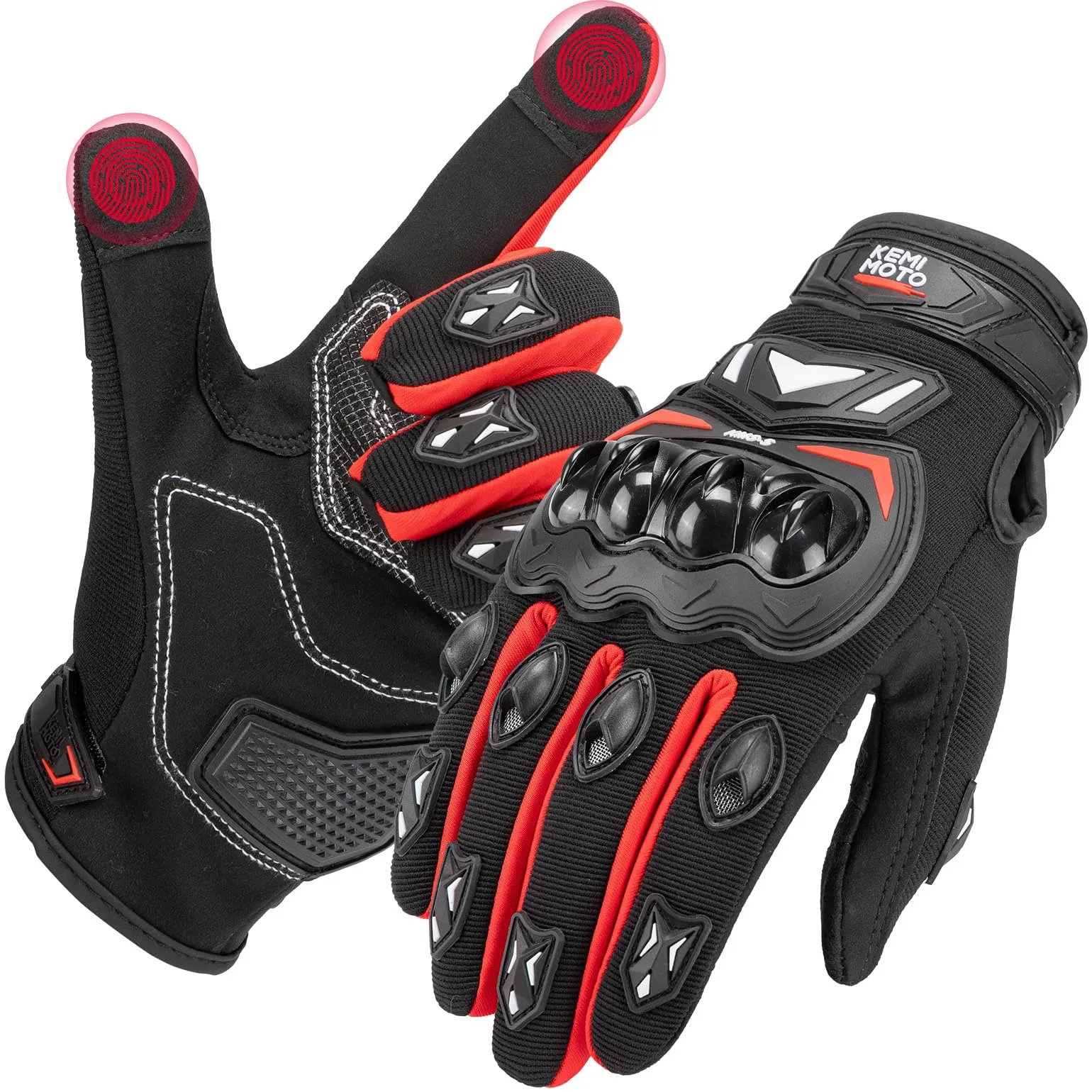 KEMIMOTO Guanti Moto Estivi Touchscreen con Paranocche Rigide, Rosso, XXL - immagine 1