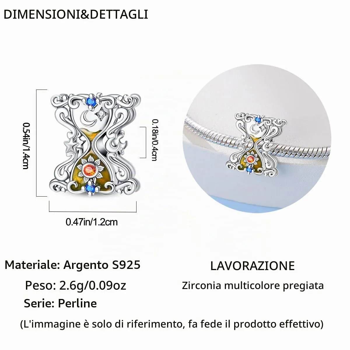 TINSLO Bead Charm Ciondolo Argento Sterling 925 con Cubic Zirconia per Braccialetti e Collane Europei - immagine 5