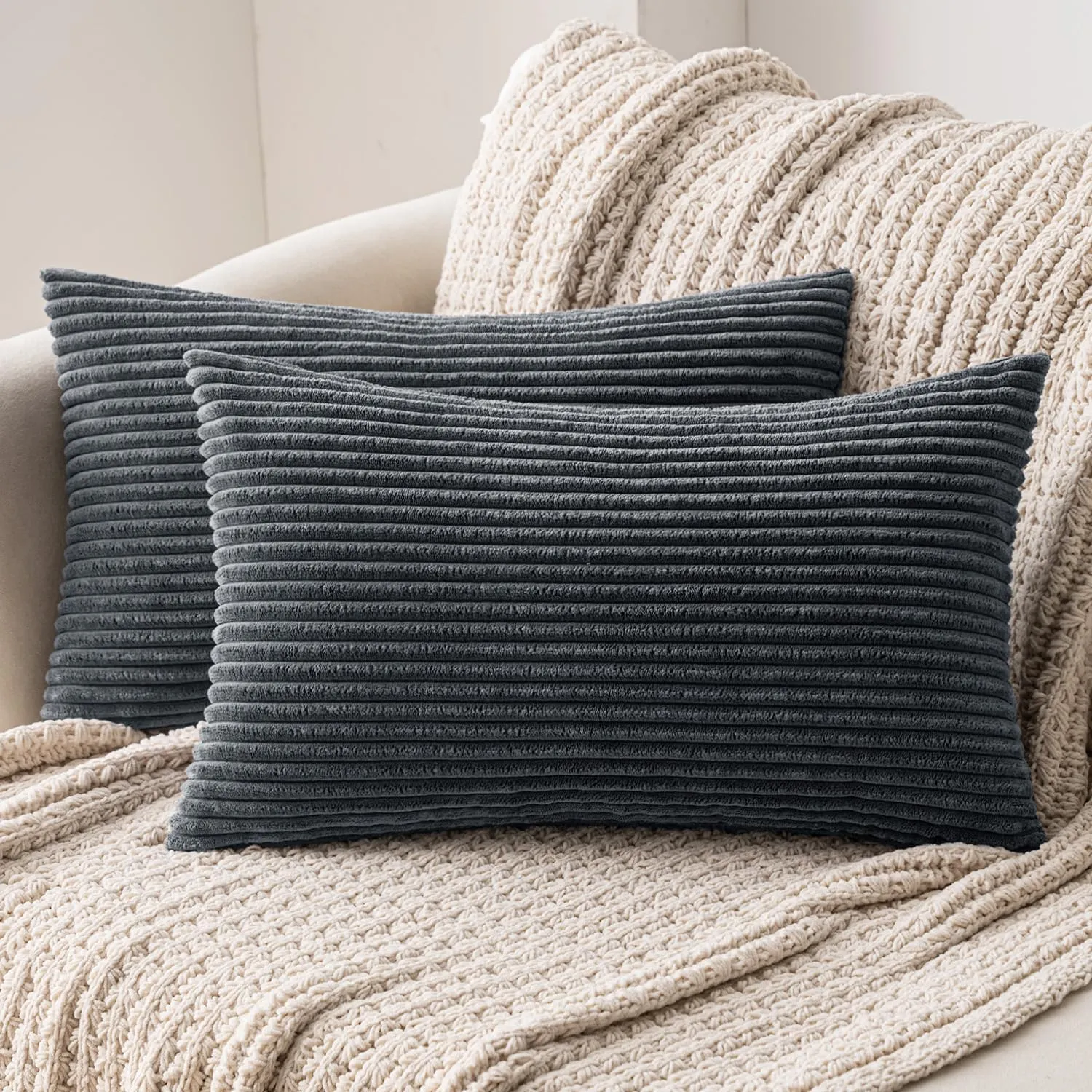 MIULEE Fodere Cuscini in Velluto a Coste, 40x80cm, Grigio Scuro, Confezione da 2 - immagine 1