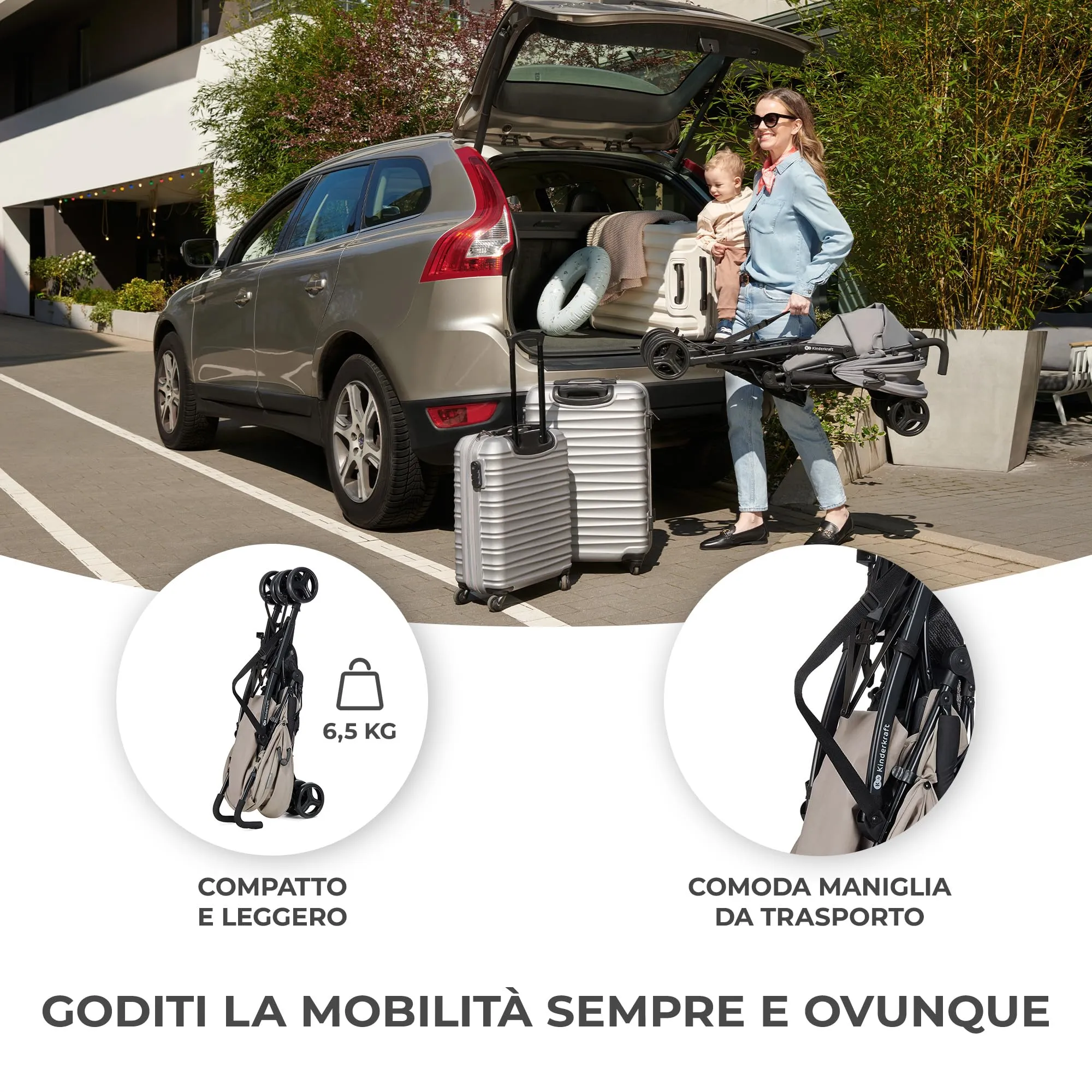 Kinderkraft TIK Passeggino Leggero da Viaggio, Beige - immagine 2