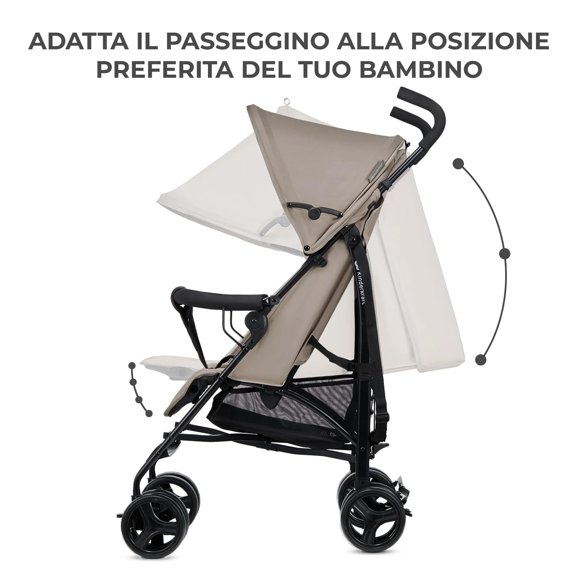 Kinderkraft TIK Passeggino Leggero da Viaggio, Beige - immagine 3