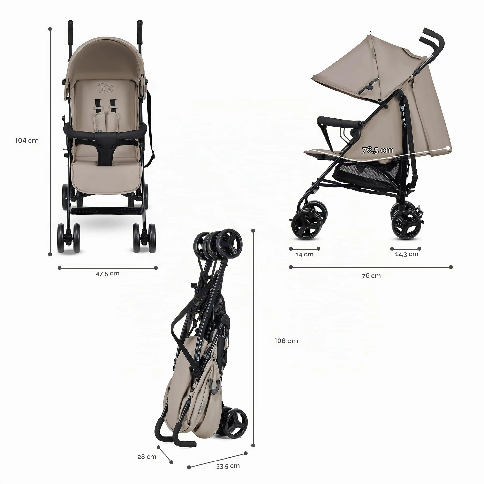 Kinderkraft TIK Passeggino Leggero da Viaggio, Beige - immagine 8