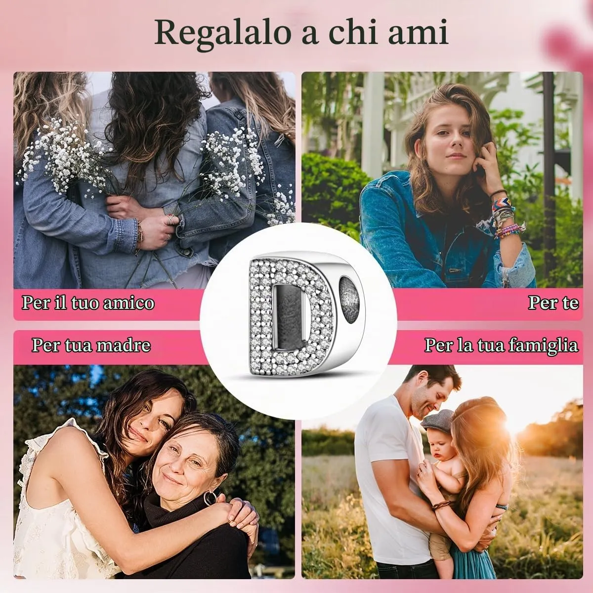 TINSLO Bead Charm Argento Sterling 925 Lettere con Cubic Zirconia per Pandora Braccialetti e Collane Europee - immagine 7