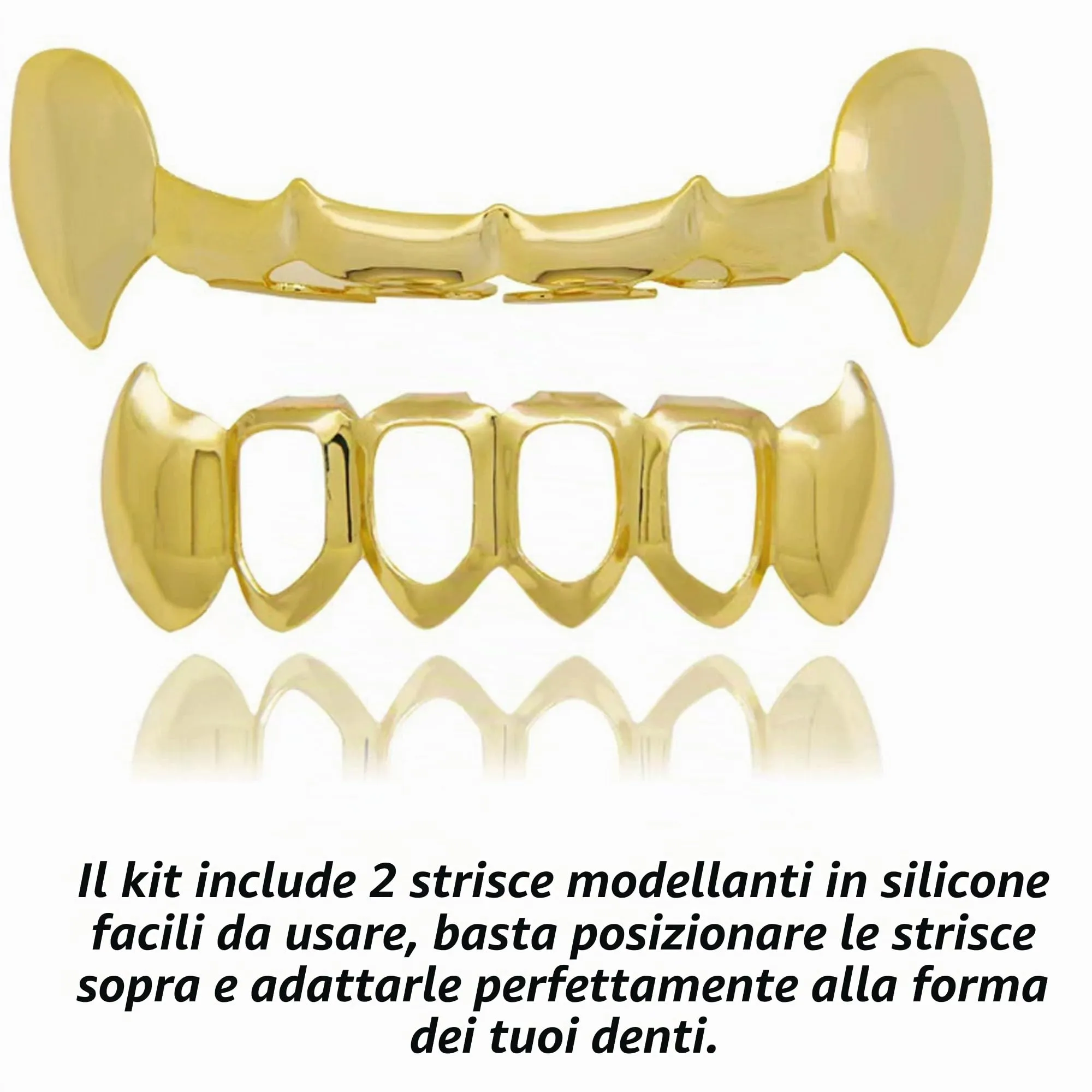 LONGHAO Set di Denti Hip-Hop Grillz con Stampi in Silicone, Oro 3 - immagine 3