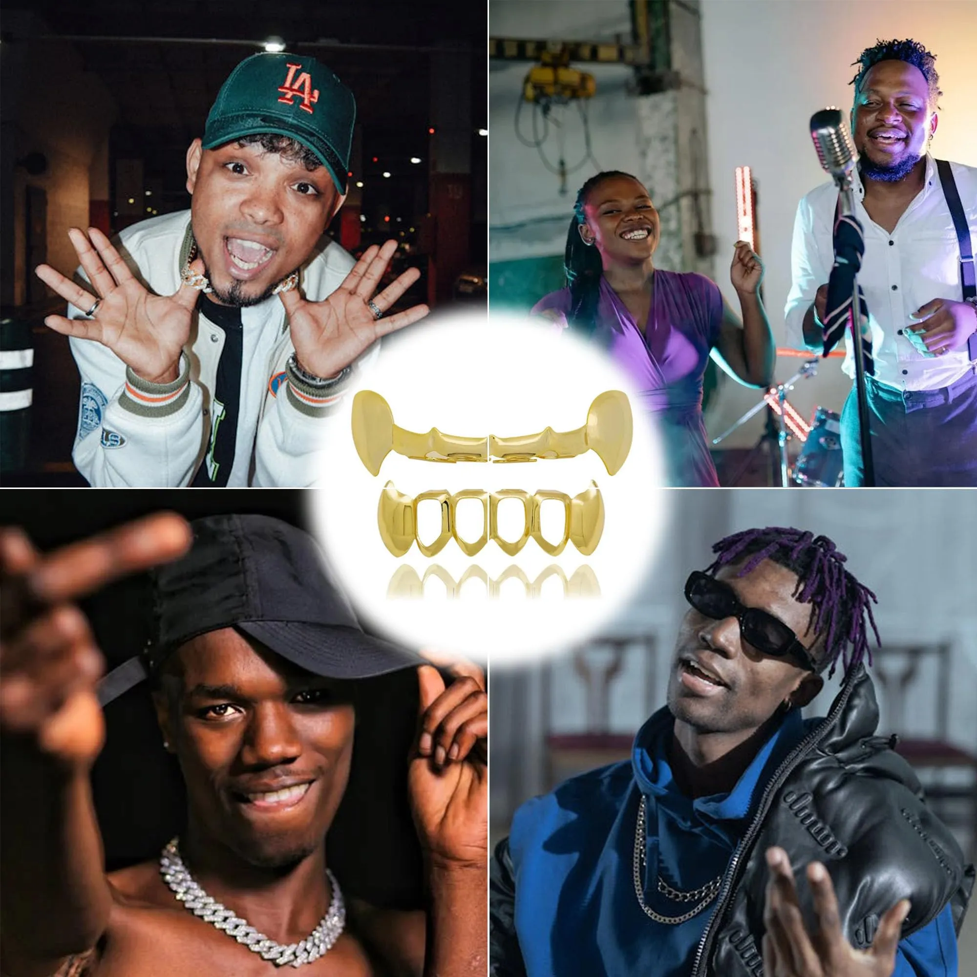 LONGHAO Set di Denti Hip-Hop Grillz con Stampi in Silicone, Oro 3 - immagine 7