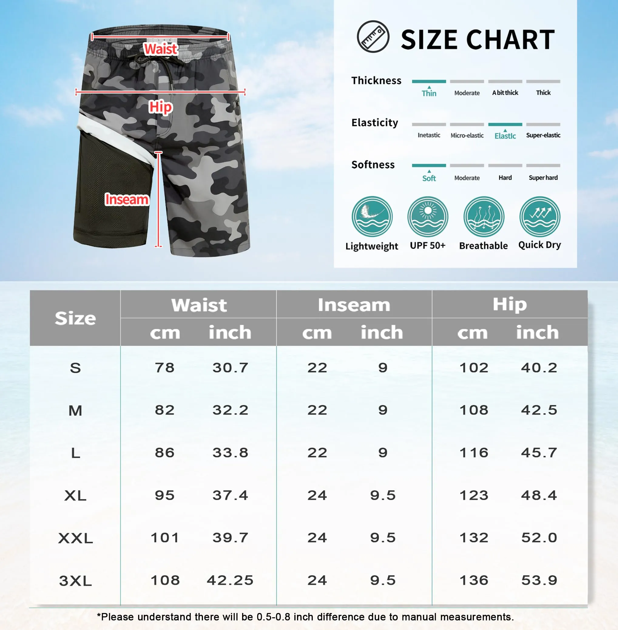 APTRO Pantaloncini da Bagno da Uomo 2 in 1 con Fodera a Compressione, XXL - immagine 6