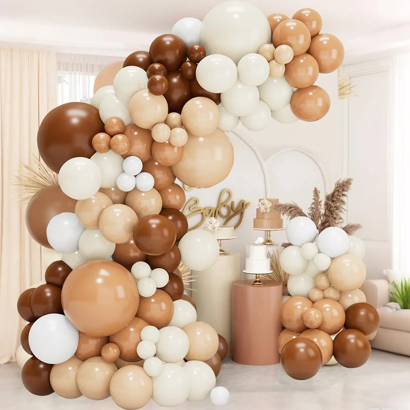 fairymaiden Arco di Palloncini Beige Marrone, 100 Pezzi per Baby Shower, Compleanno, Matrimonio, Battesimo e Cresima - immagine 7
