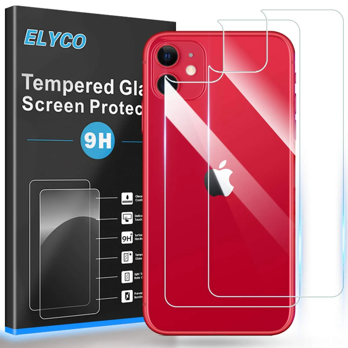ELYCO Pellicola protettiva posteriore in vetro temperato per iPhone 11 6,1", 9H, confezione da 2 - immagine 1