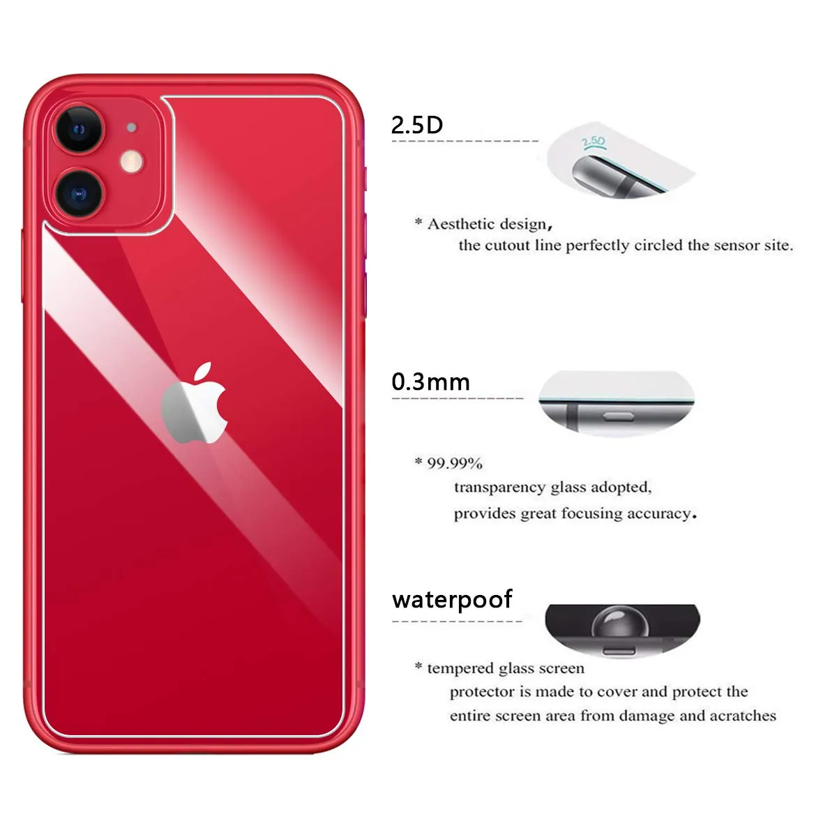 ELYCO Pellicola protettiva posteriore in vetro temperato per iPhone 11 6,1", 9H, confezione da 2 - immagine 7