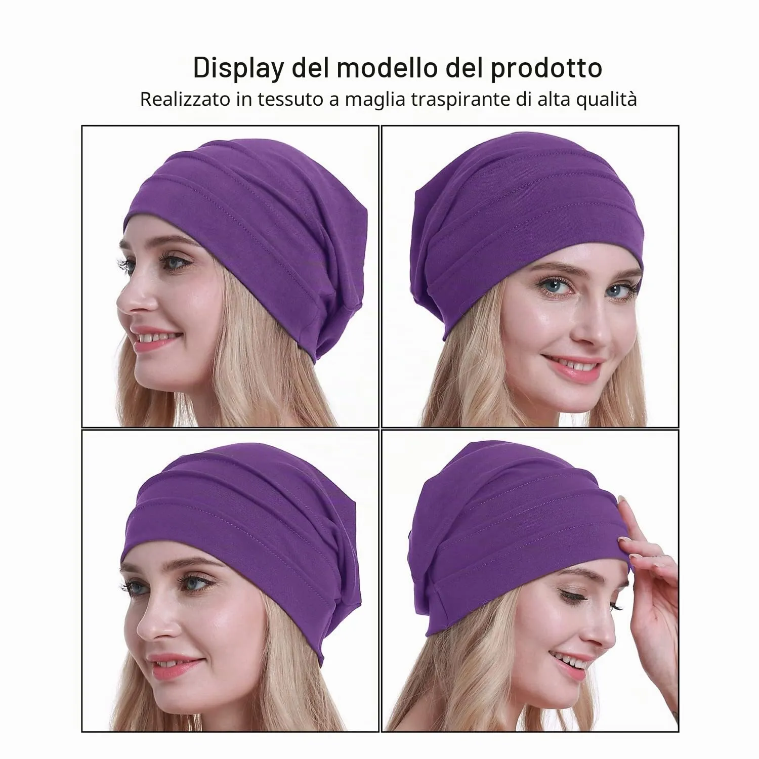 osvyo Cappelli morbidi in cotone per chemioterapia da donna, viola, Taglia unica - immagine 2