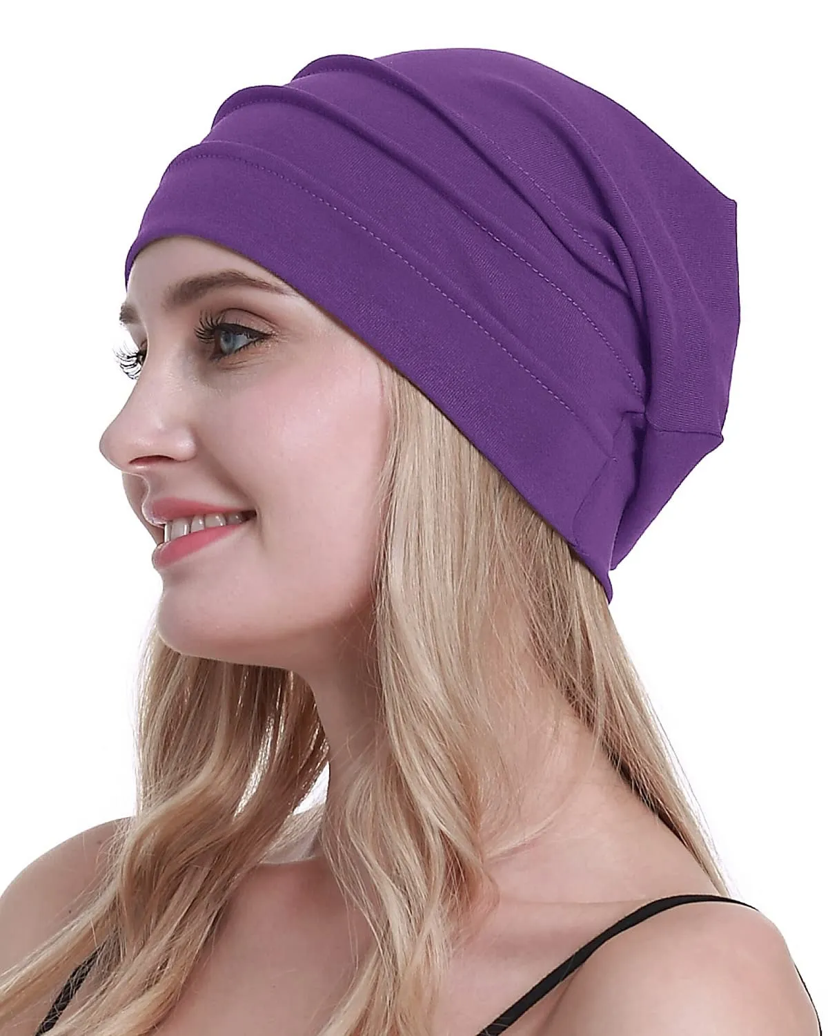 osvyo Cappelli morbidi in cotone per chemioterapia da donna, viola, Taglia unica - immagine 5