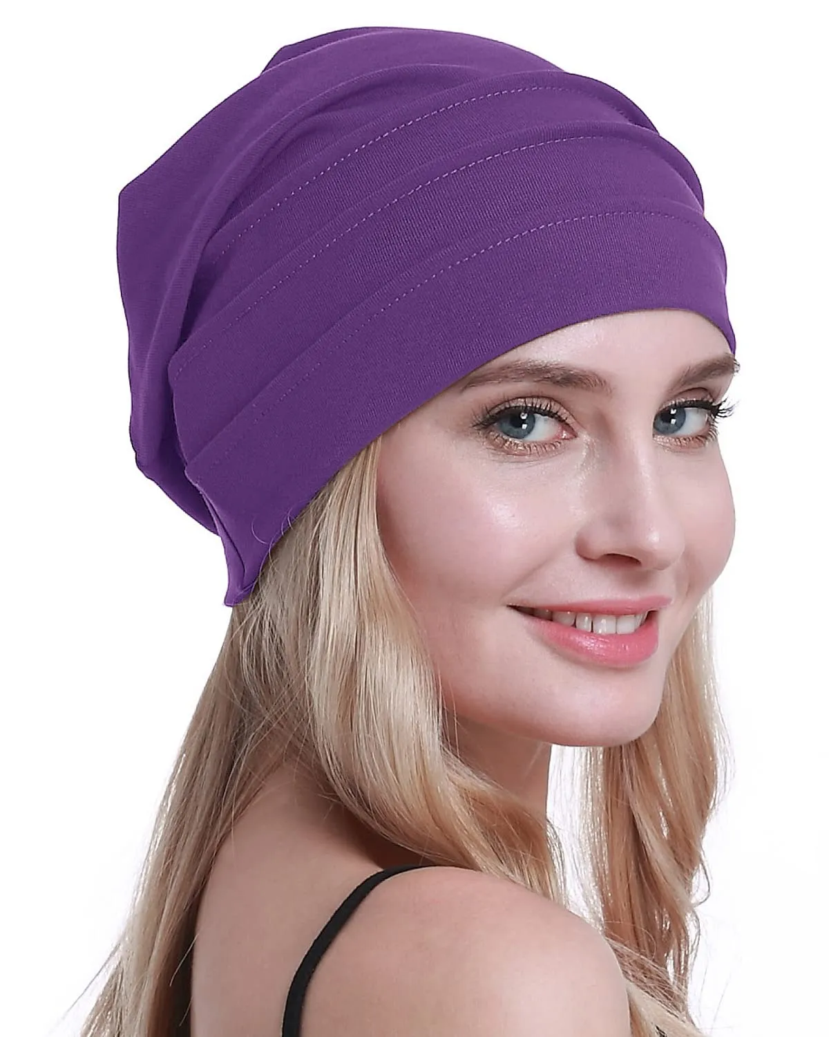 osvyo Cappelli morbidi in cotone per chemioterapia da donna, viola, Taglia unica - immagine 7