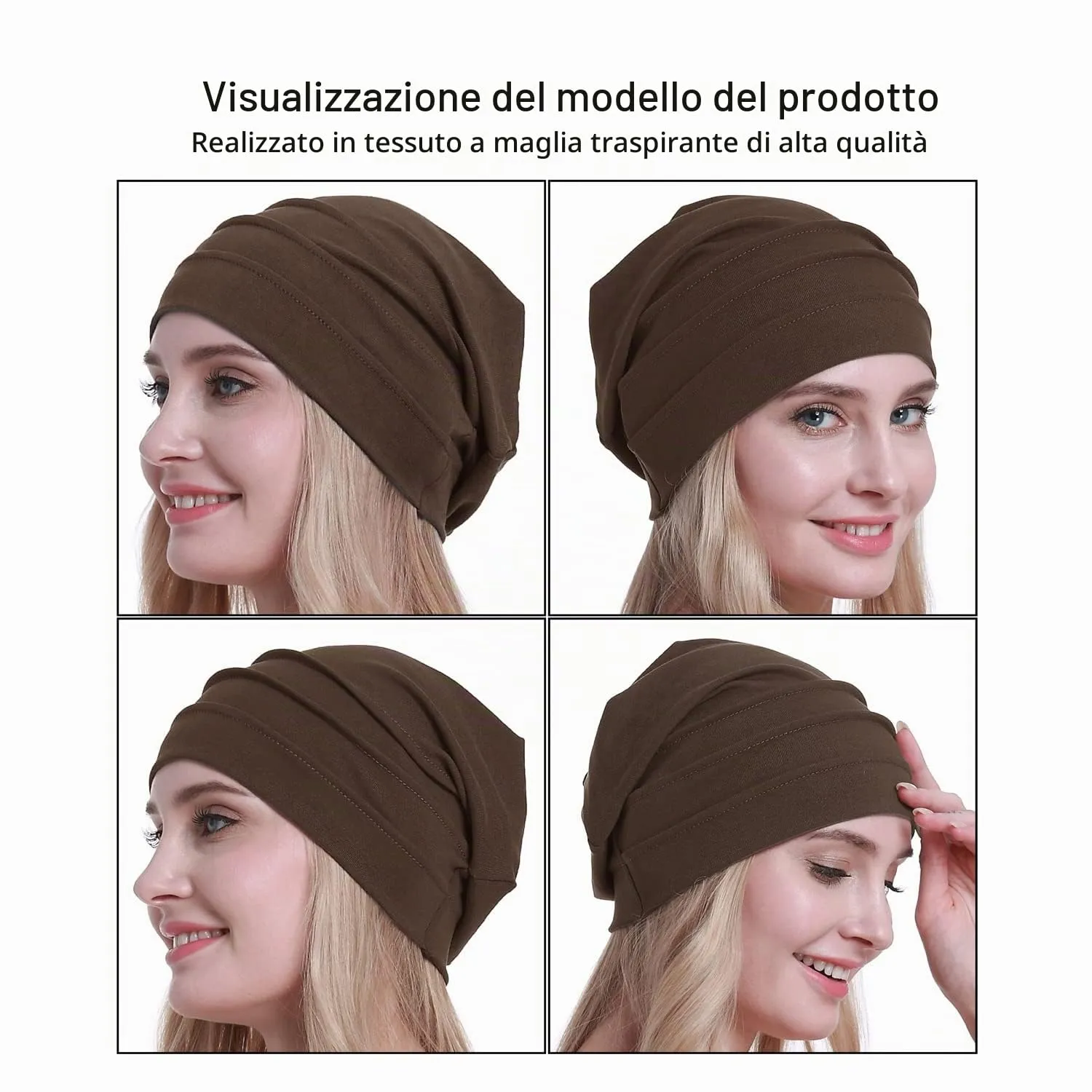 osvyo Cappelli in cotone per chemioterapia e perdita di capelli da donna, Caffè leggero, Taglia unica - immagine 2