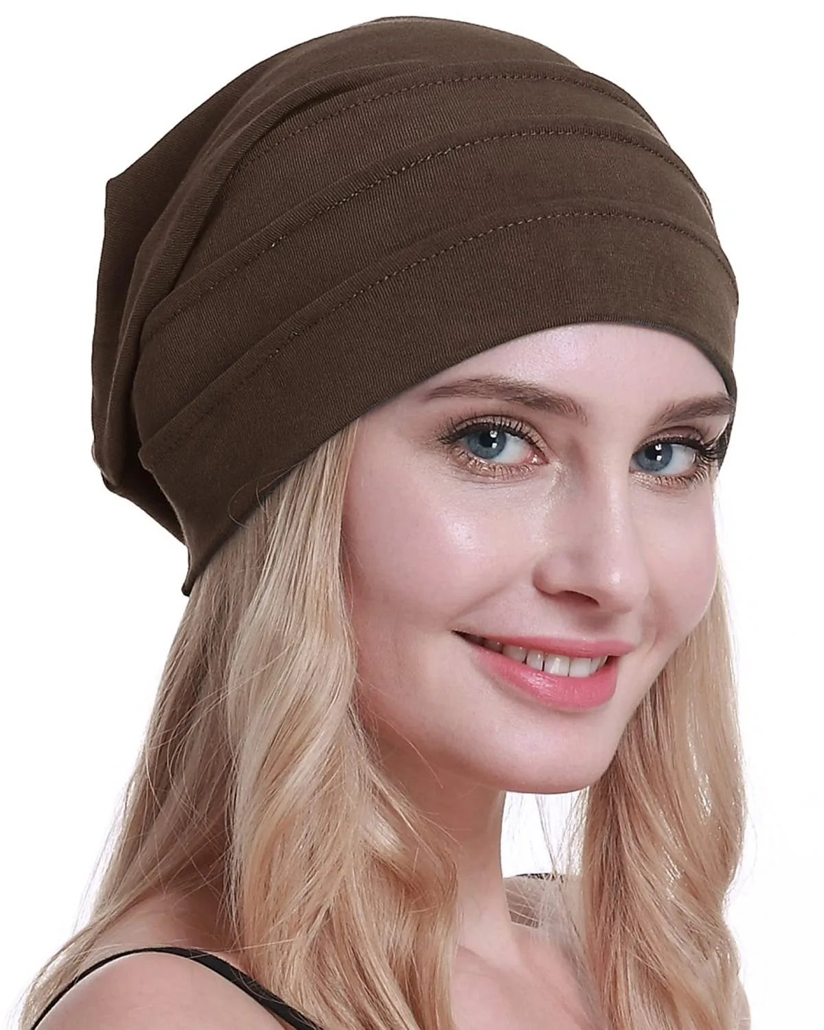 osvyo Cappelli in cotone per chemioterapia e perdita di capelli da donna, Caffè leggero, Taglia unica - immagine 5
